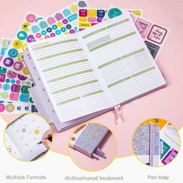 XDeer Notizbuch Planer Notizbuch A5,DIY Buchkalender Daten,DIY Kalender, Studienplaner 2023/2024,Gummiband,mit Aufkleber