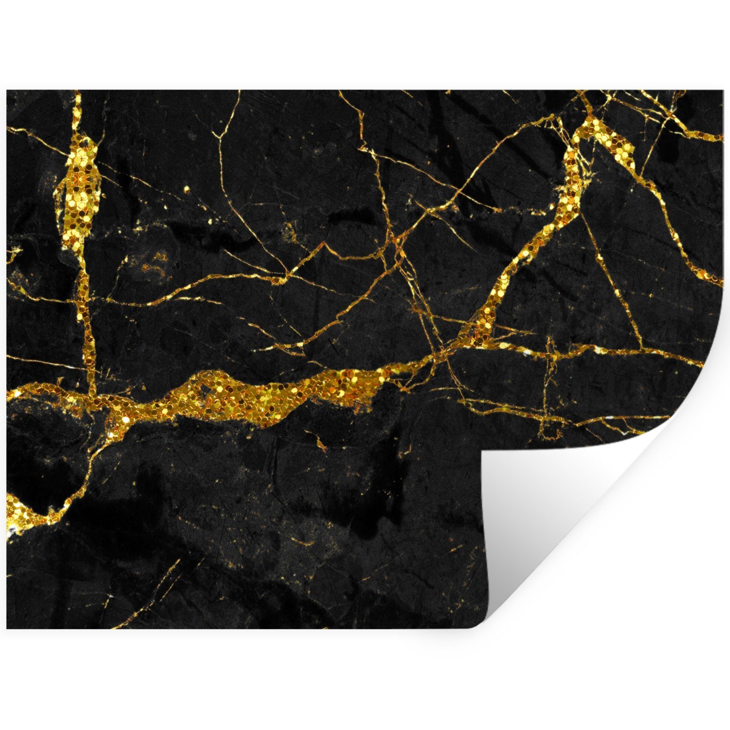 MuchoWow Wandsticker Marmor - Gold - Schwarz - Marmoroptik - Luxe - Glitzer (1 St), Wandtattoo, Selbstklebend, Wohnzimmer, 40x30 cm