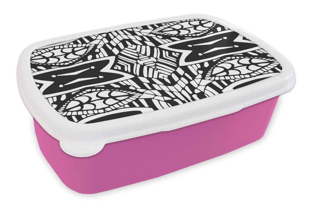 MuchoWow Lunchbox Muster - Kontrast - Geometrisch, Kunststoff, (2-tlg), Brotbox für Erwachsene, Brotdose Kinder, Snackbox, Mädchen, Kunststoff rosa