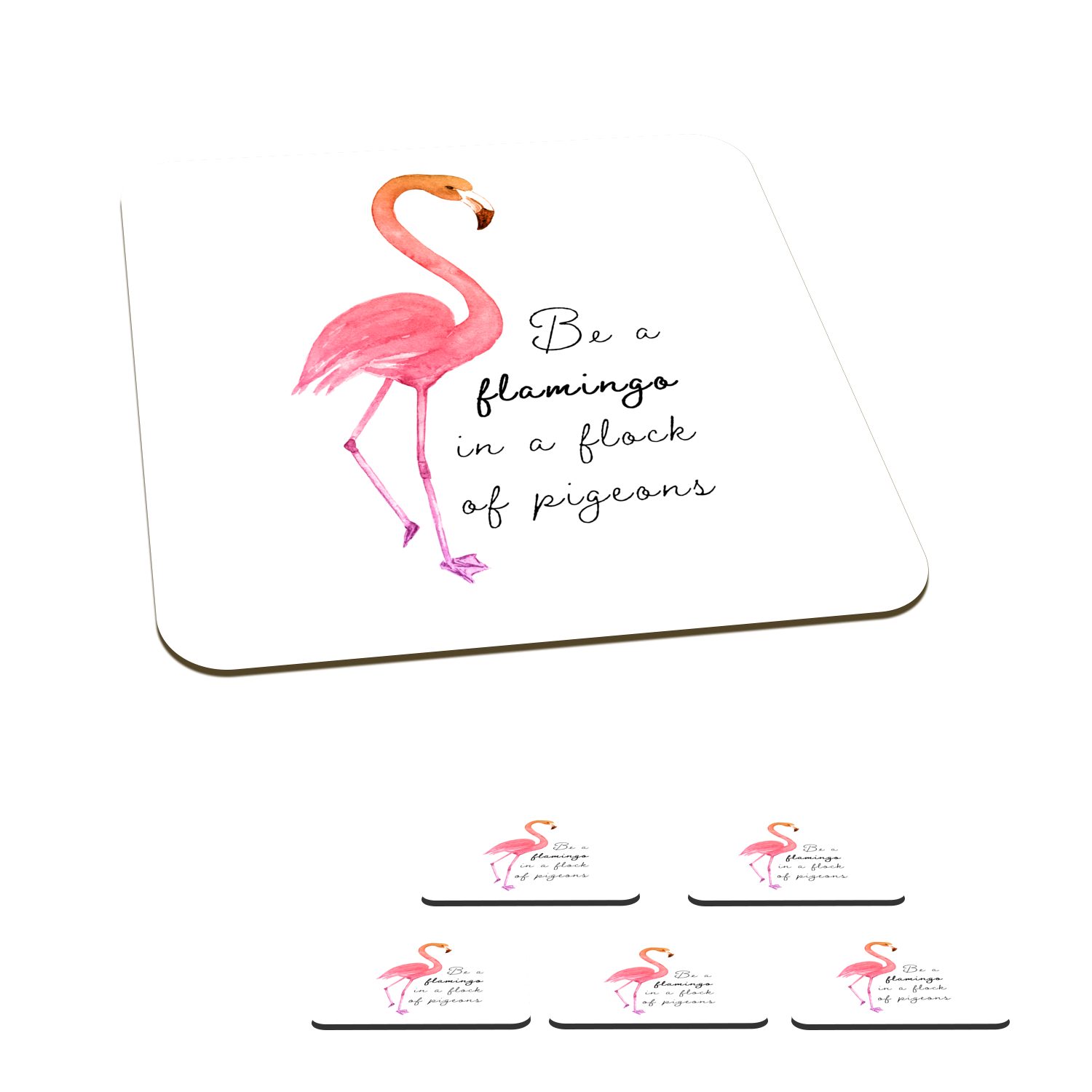 MuchoWow Glasuntersetzer Flamingo - Vogel - Aquarell - Zitate, Zubehör für Gläser, 6-tlg., Glasuntersetzer, Tischuntersetzer, Korkuntersetzer, Untersetzer, Tasse