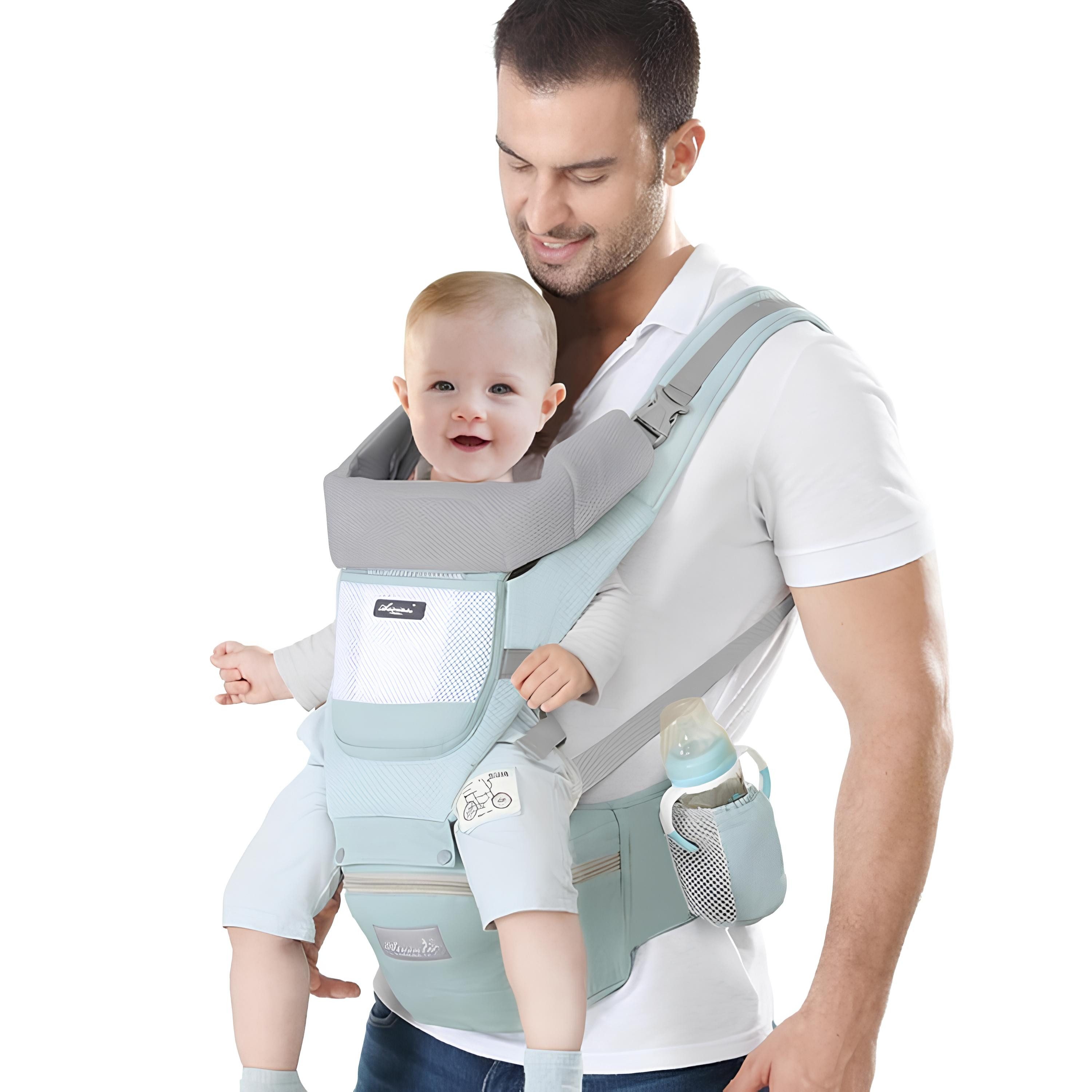 Athlix Bauchtrage Babytrage mit abnehmbarem Hüftsitz atmungsaktiv Komfort, 3-36 Monate, 3-20 kg, Atmungsaktive reine Baumwolle, Komforttrage