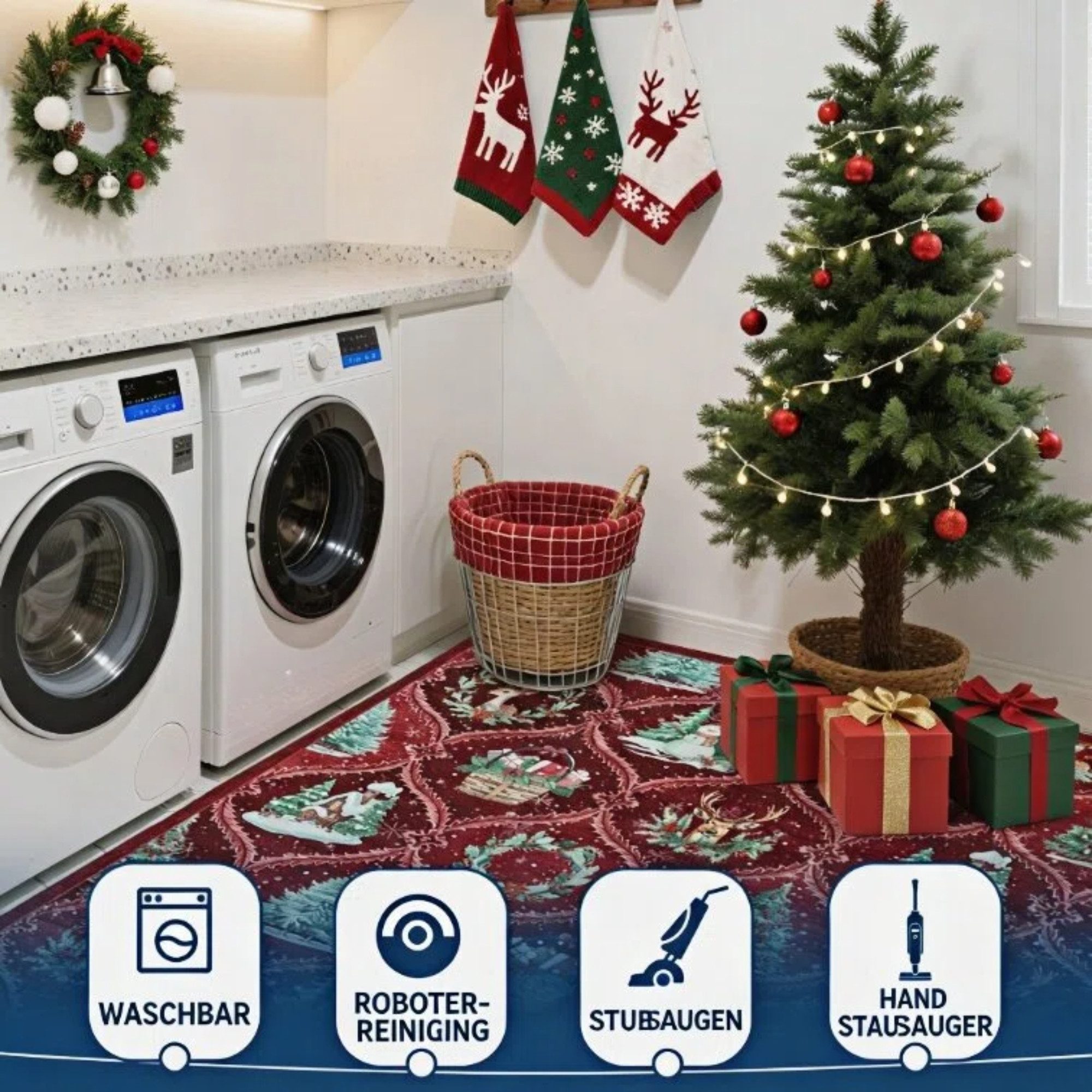 GarveeMore Teppich Weihnachtsteppich mit Schneemann &Tannenbaum– Festlicher Dekoteppich, rechteckig, Höhe: 5 mm – Bild 5 von 5