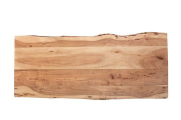 Junado® Tischplatte Curt, aus Akazienholz massiv + naturfarben + lackiert, Baumkanten-Platte fü