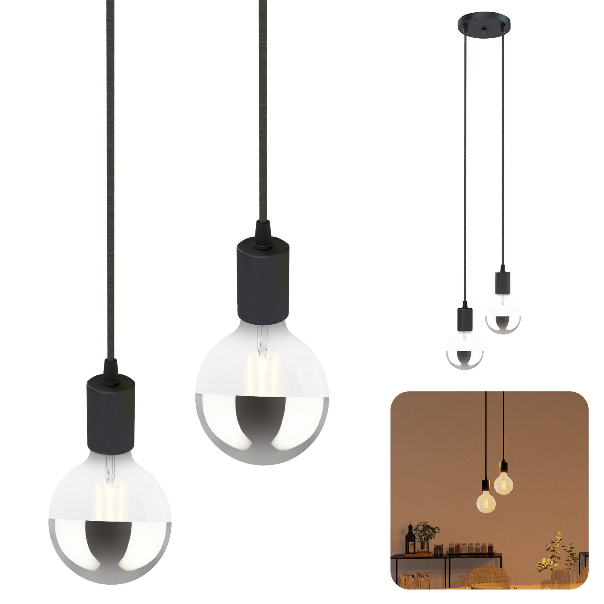 SSC-LUXon LED-Hängeleuchte PARU 2er Pendelleuchte mit E27 Kopfspiegel LED warmweiß 7W, Warmweiß