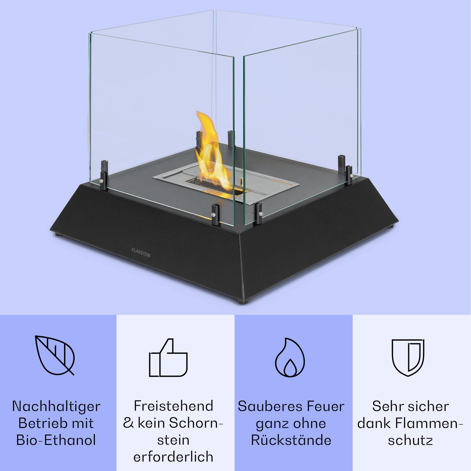 Klarstein Echtfeuer-Dekokamin Phantasma Cubo (Set, Set), Ethanol-Kamin freistehend Tischkamin Edelstahl-Brenner