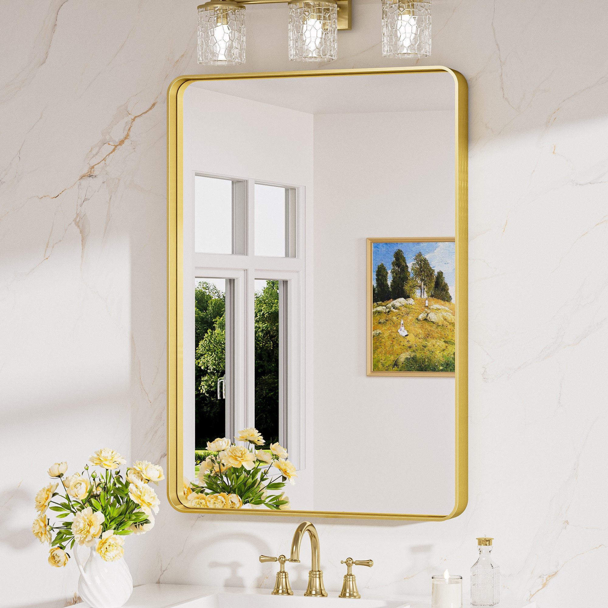 Keonjinn Wandspiegel Badezimmer Spiegel mit Metallrahmen, Gehärtetem Glas Badspiegel (Montage quer & hoch), Rechteckiger Spiegel für Badezimmer, Wohnzimmer, Schlafzimmer