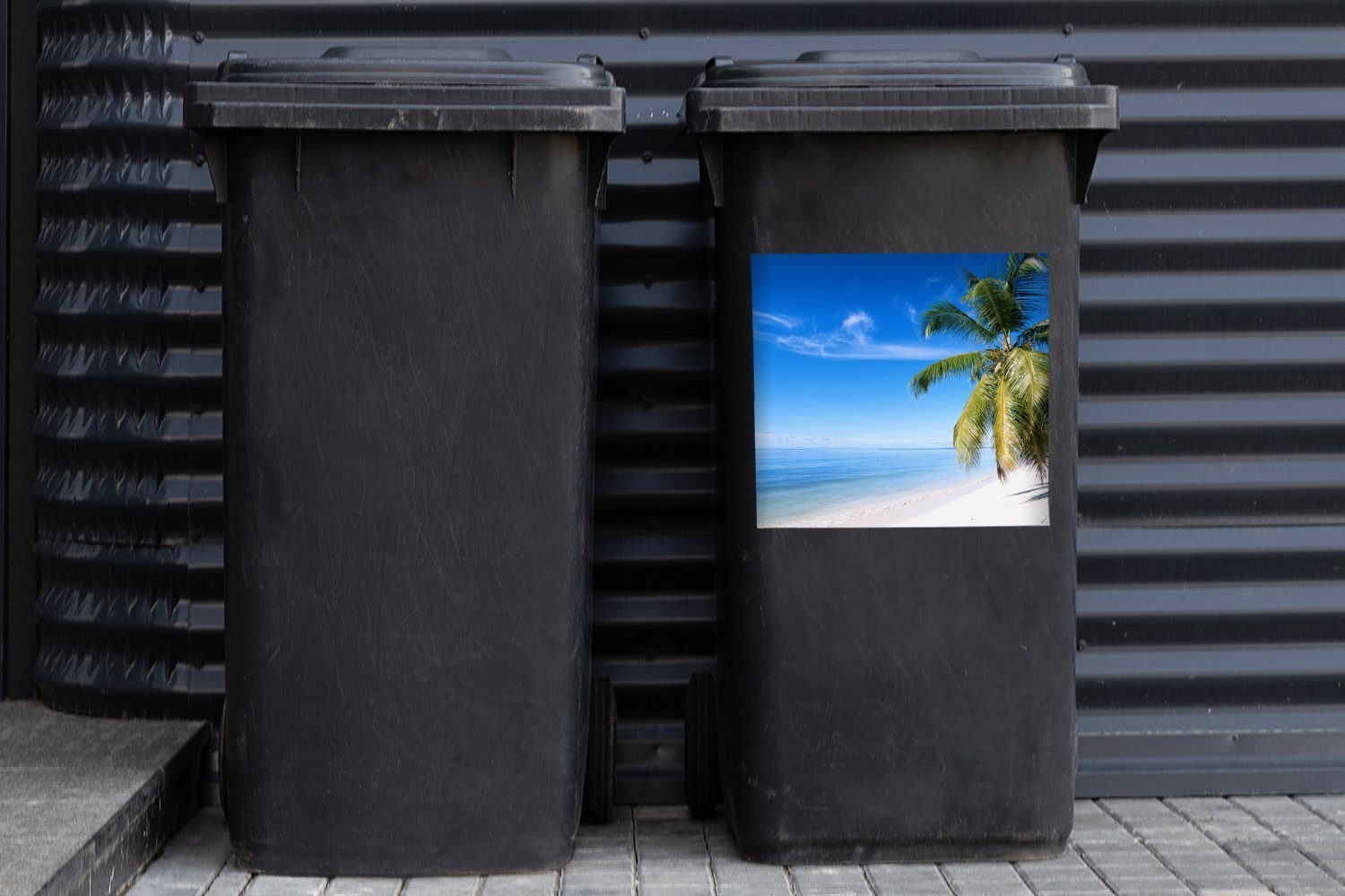 St), Tropisch (1 Sand Abfalbehälter - Mülltonne, Mülleimer-aufkleber, Container, Wandsticker - MuchoWow Palme Sticker,