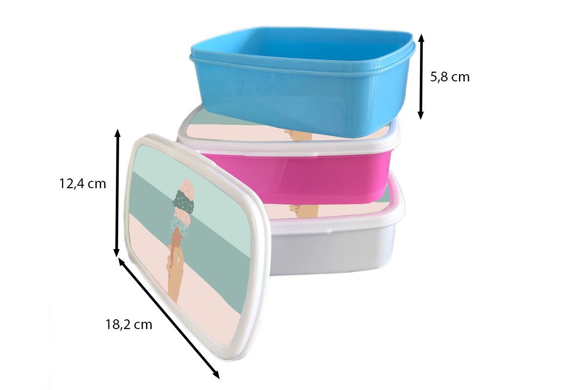 MuchoWow Lunchbox Sommer - Kunststoff Brotbox Brotdose Erwachsene, - Kunststoff, für Mädchen, (2-tlg), Hand, Kinder, Eiscreme Snackbox, rosa