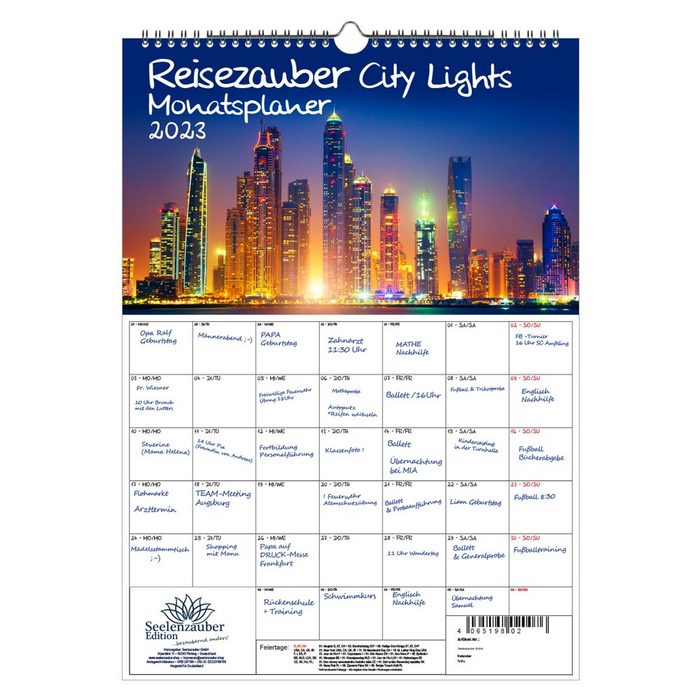 Seelenzauber Wandkalender Reisezauber City Lights Planer DIN A3 - Kalender für 2023 Europa Stadt