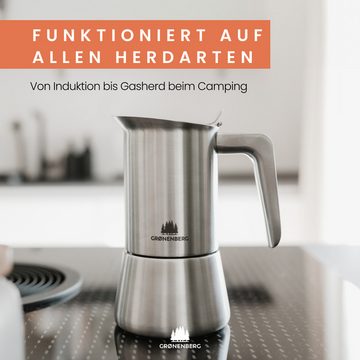 GRØNENBERG Espressokocher Spar Set 4: Espresso 250g + Kaffeemühle + Espressokocher (4, 6 Cup), Induktion geeignet & Inkl. Ersatz Dichtung