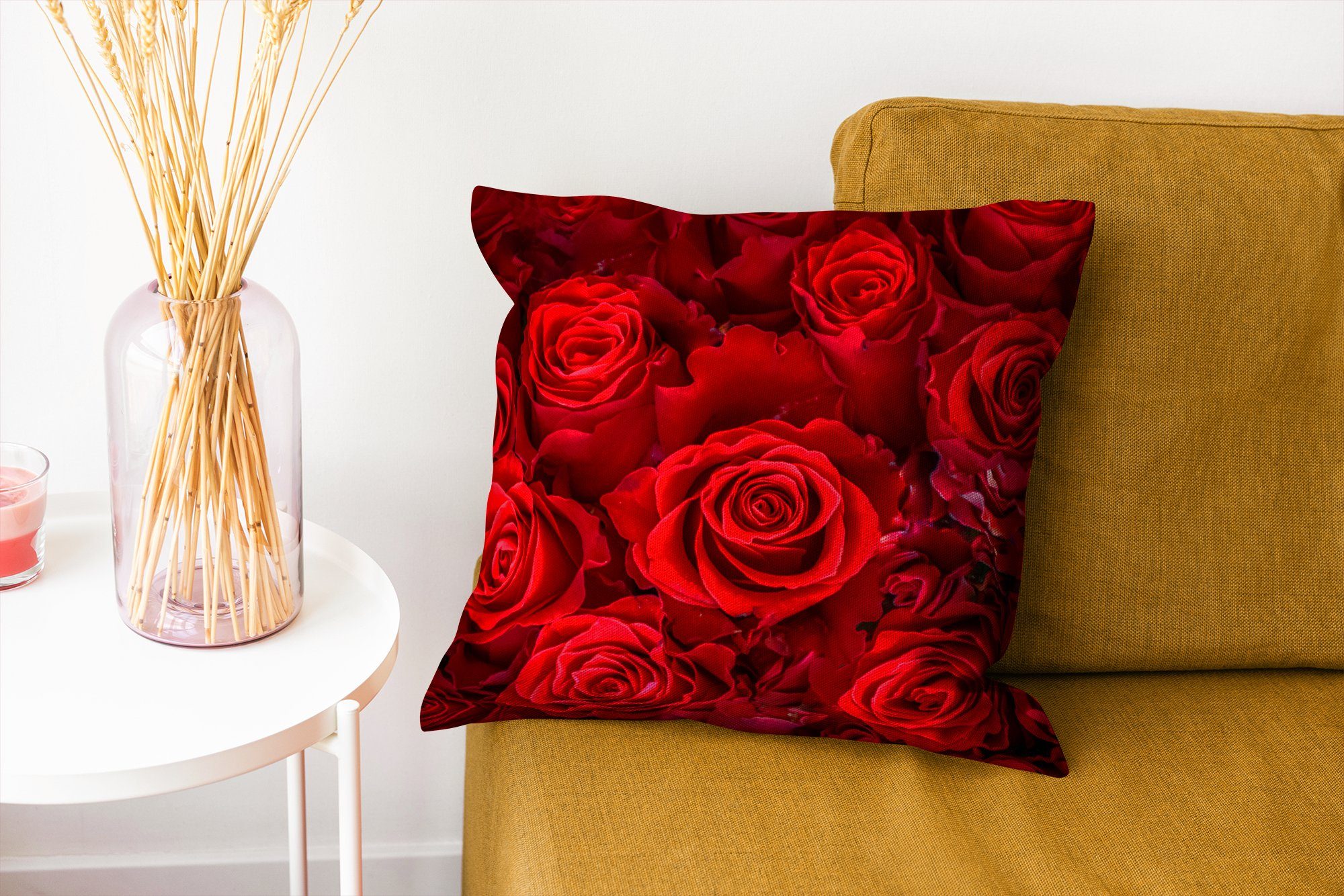 MuchoWow für Blumen Wohzimmer, Deko, Rosen Sofakissen Füllung Schlafzimmer, Zierkissen Dekokissen Rot, mit - -