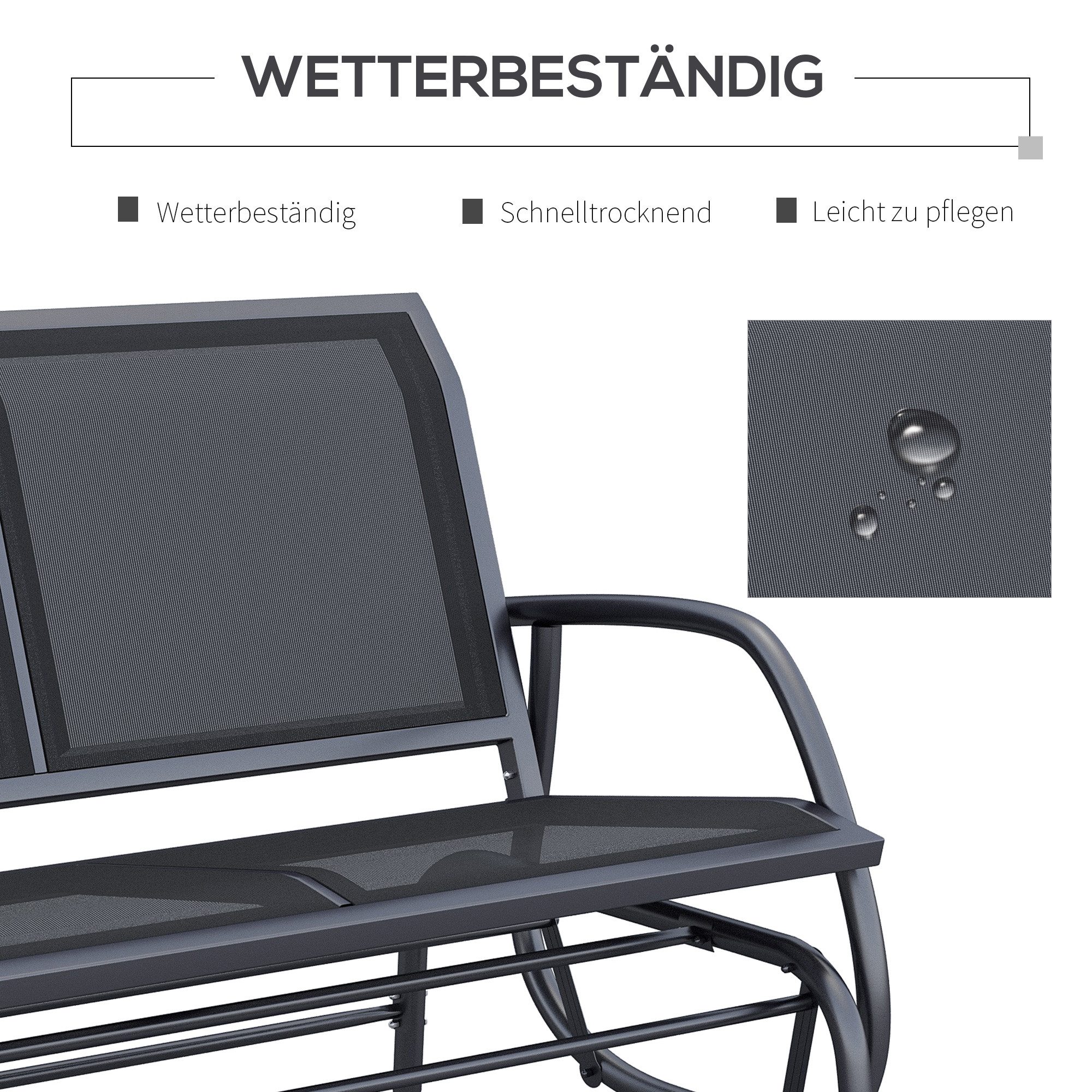 MC Star Schaukelstuhl 2-Sitzer Gartenbank Gartenschaukel Sitzbank Parkbank Metall (Gartenmöbel Schwarz 120 x 70 x 88 cm)