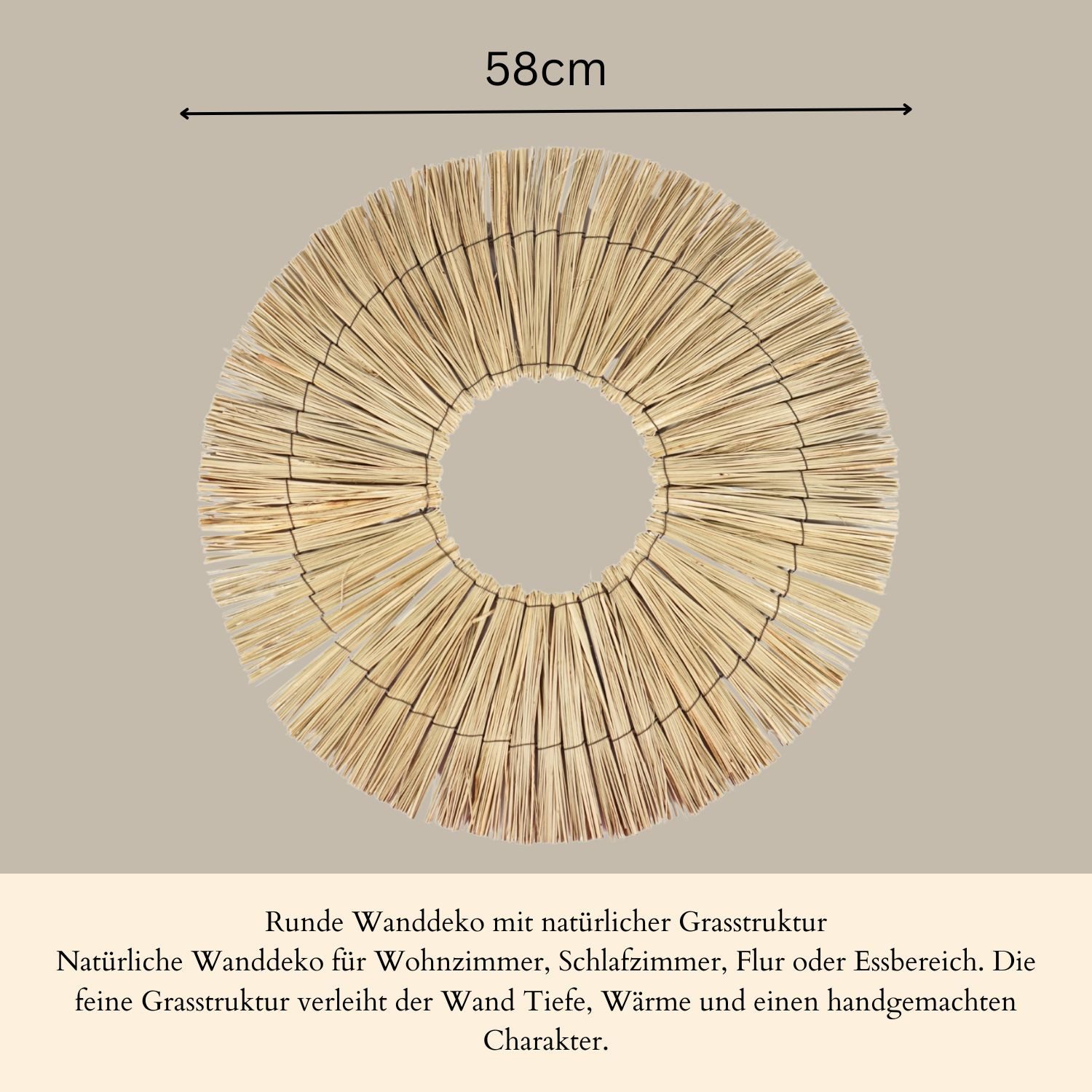Marrakesch Orient & Mediterran Interior Wanddekoobjekt Wanddeko Boho Rattan 2er Set, Runde Natur Wanddekoration 58cm (2 St), Handarbeit