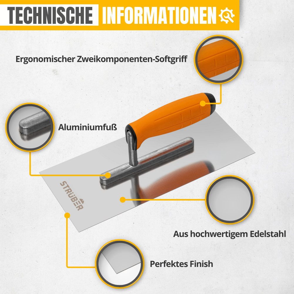 STRÜBER Zahnkelle STRÜBER Glättekelle / Zahnkelle mit Softgriff - 270x130 - Edelstahl