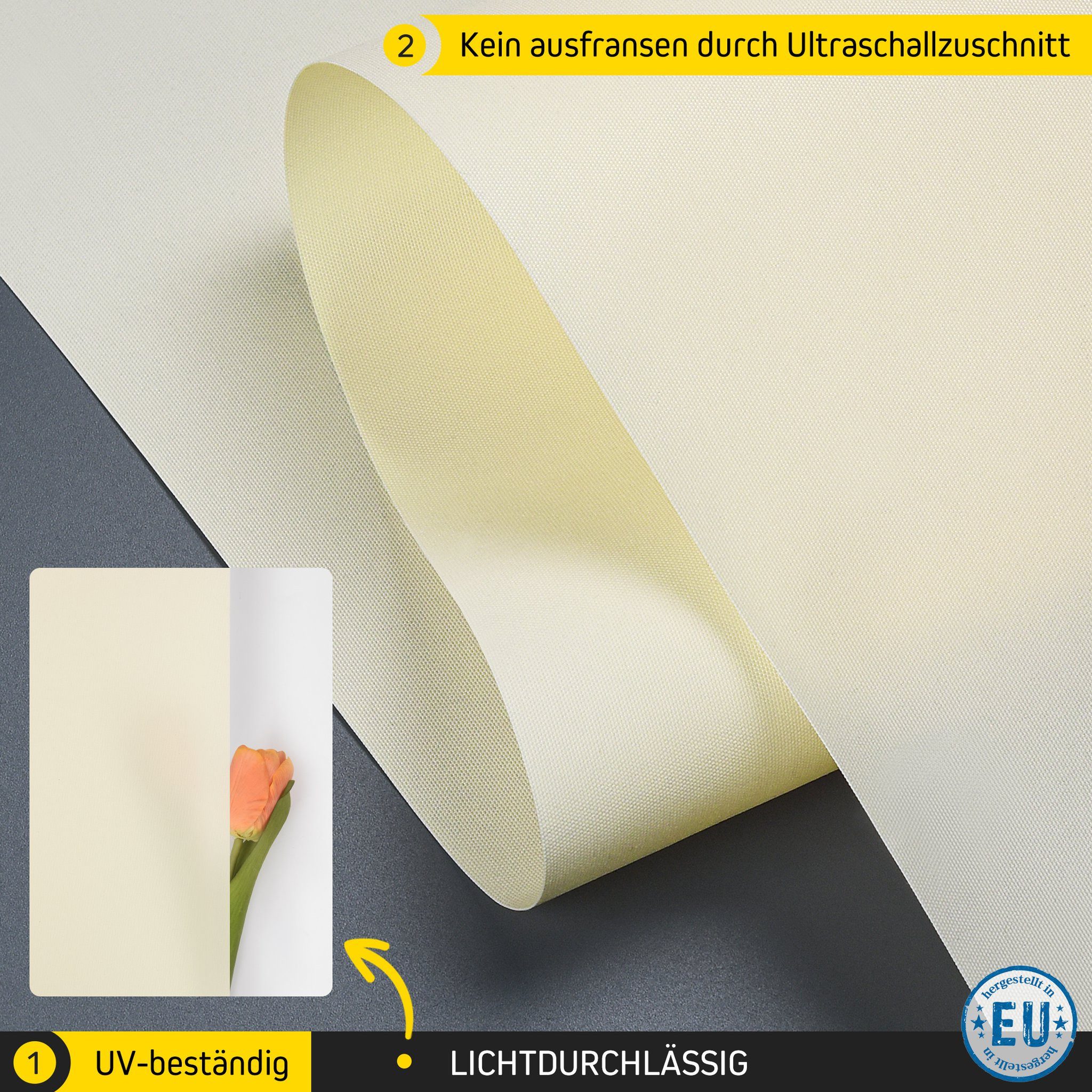 Rollo Lichtdurchlässig, 32,5 x 110 cm, creme [Stoffbreite 29,1 cm], jalousiescout, blickdicht, ohne Bohren, freihängend, Klemmfix, vormontiert, mit Kindersicherung, für Fenster und Türen, Sichtschutz