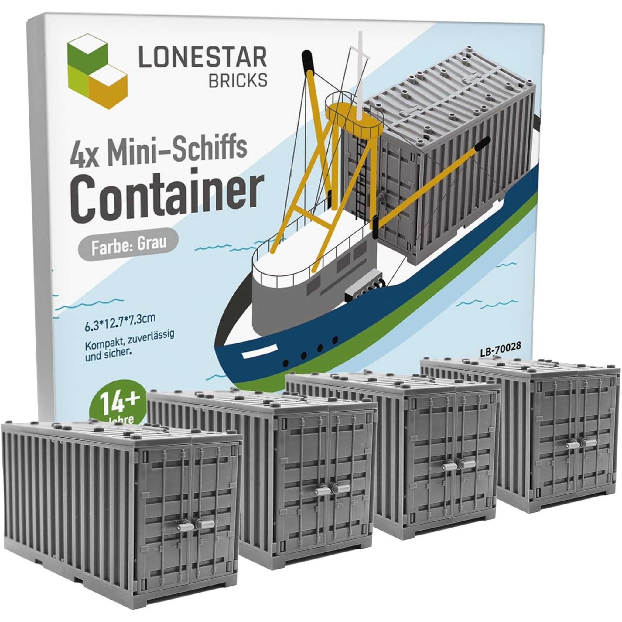 Lonestar-Bricks LONESTAR Klemmbausteine I 4er Set Schiffs-Container I Grau Spielbausteine