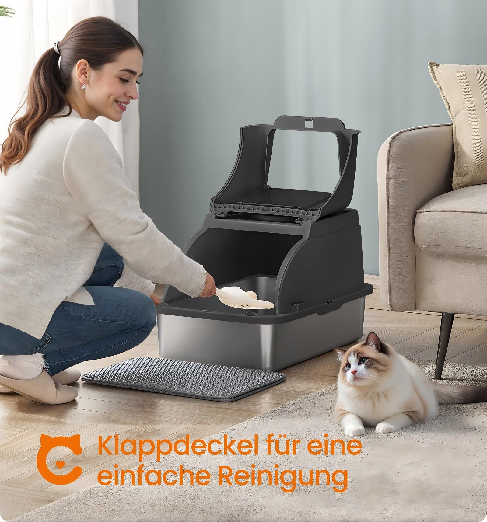 FEANDREA Katzentoilette, Edelstahl, XL, mit Deckel, 2 Eingängen günstig online kaufen