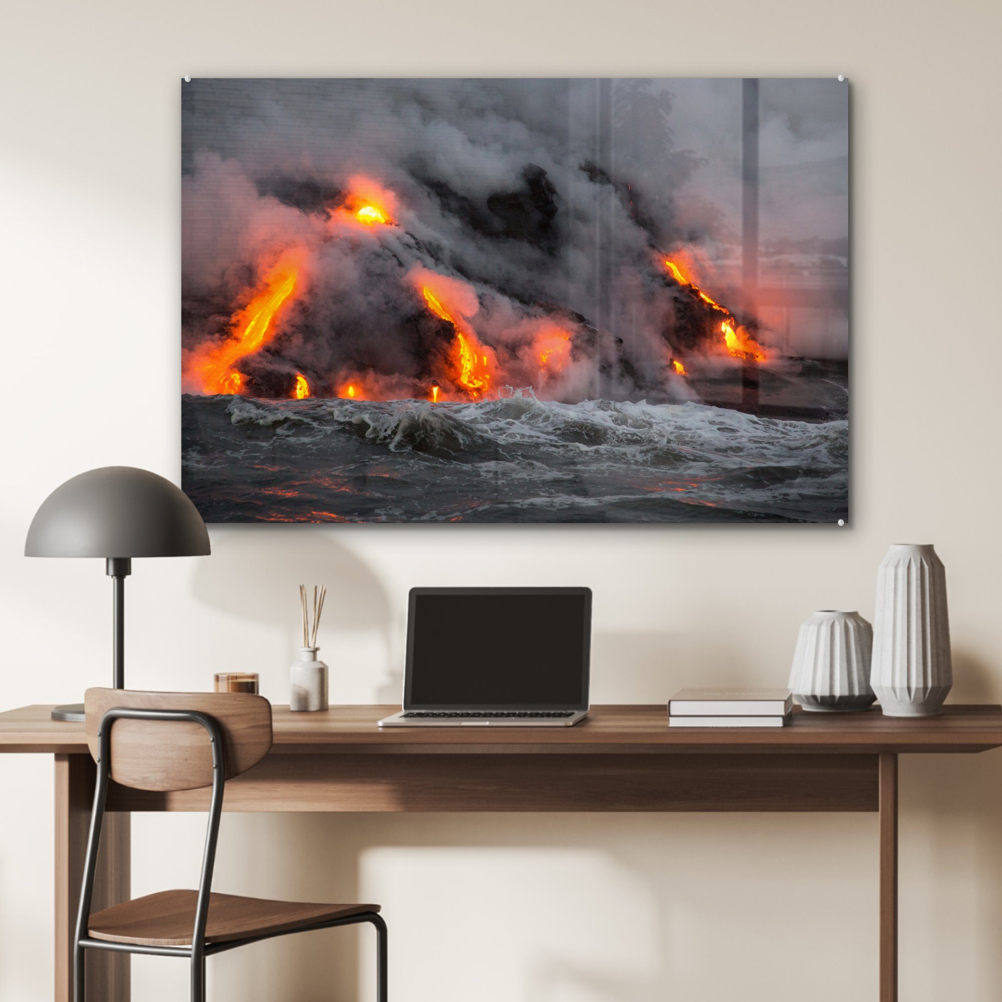 MuchoWow Acrylglasbild Rauch und Feuer St), Hawaii-Nationalpark, Wohnzimmer im nordamerikanischen (1 Schlafzimmer & Acrylglasbilder