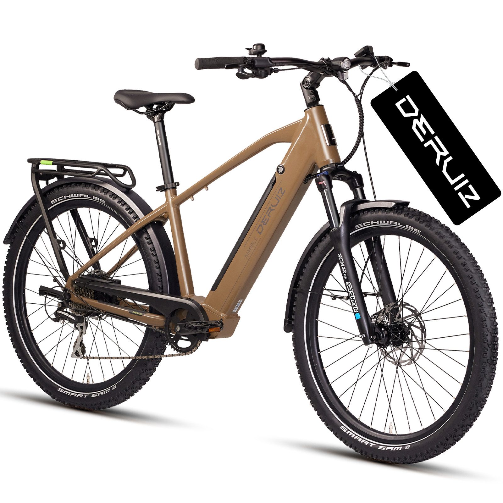 DERUIZ E-Bike Mountainbike Marble SUV 27,5 Zoll, bis 161 km, Drehmomentsensor, Damen & Herren, 8 Gang SHIMANO Shimano Acera RD-M360 SGS Schaltwerk, Kettenschaltung, Heckmotor, 644 Wh, (5 Stufen,Lockout-Federgabel,LCD-Farb-Display,100 Lux Frontlicht), Tektro hydraulische Scheibenbremsen (180 mm vorn / 160 mm hinten)