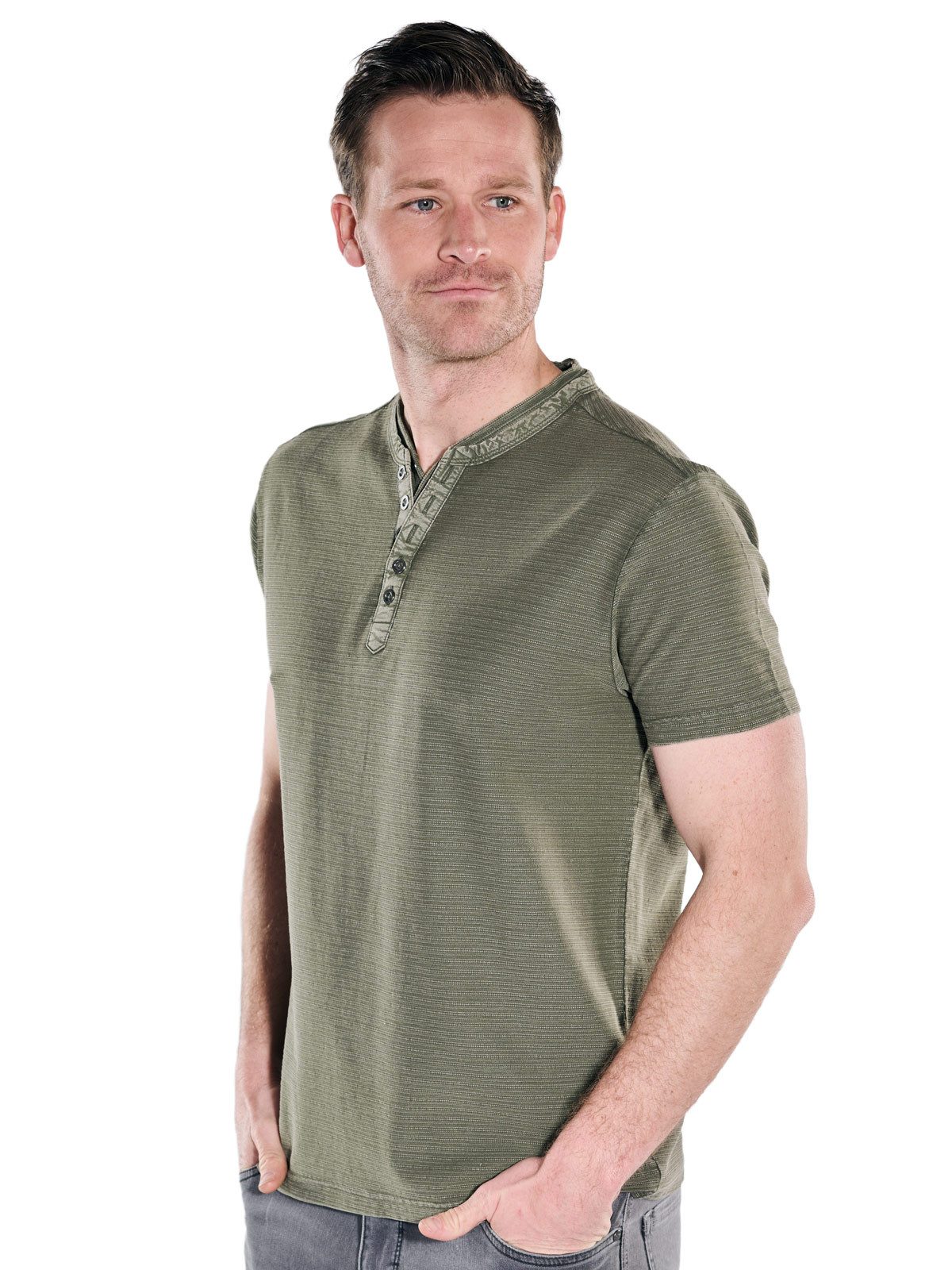Engbers T-Shirt Herren Henley T-Shirt, Oliv – Bild 4 von 5