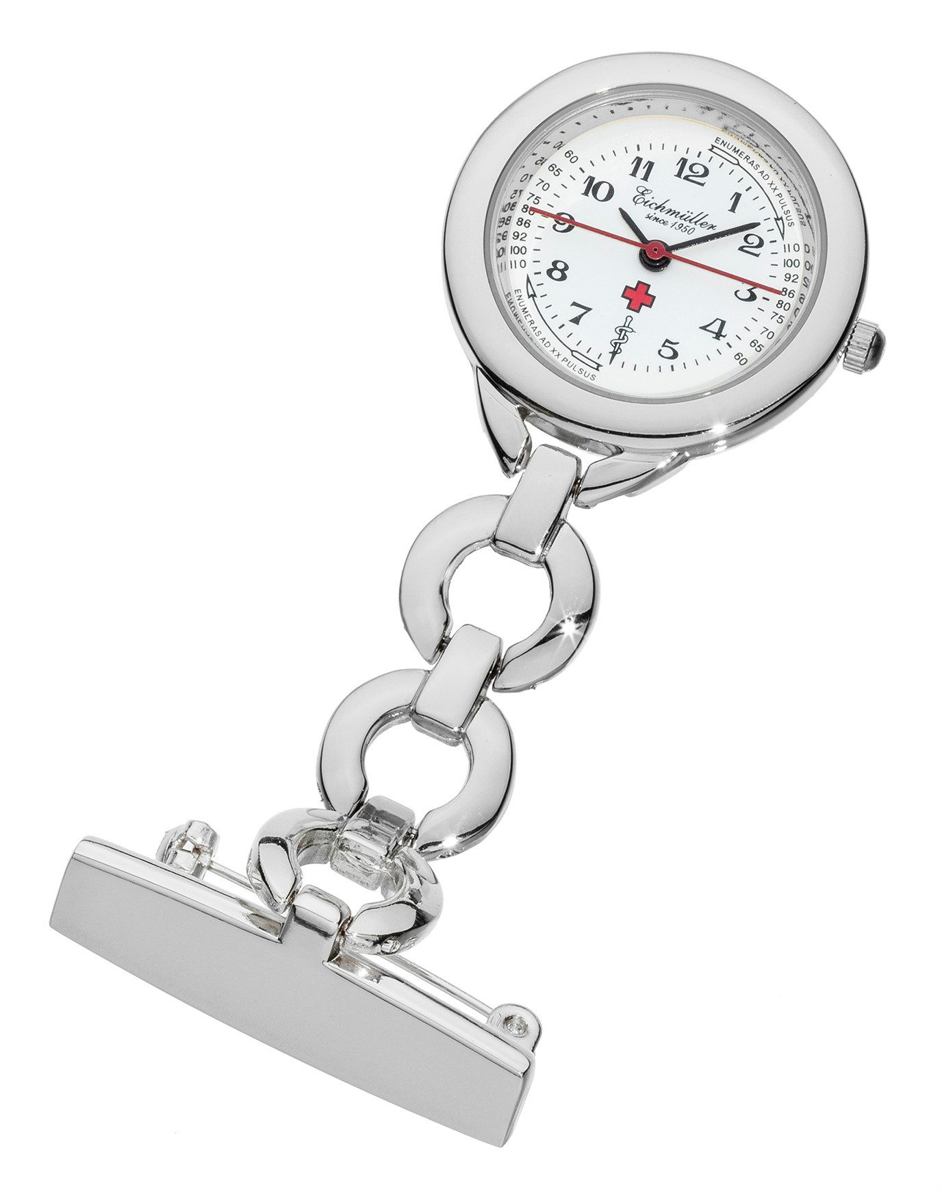 Eichmüller Krankenpflegeuhr Schwesternuhr 3010-6S – Silberfarben, Clip-Uhr, für medizinisches Personal, 27 mm