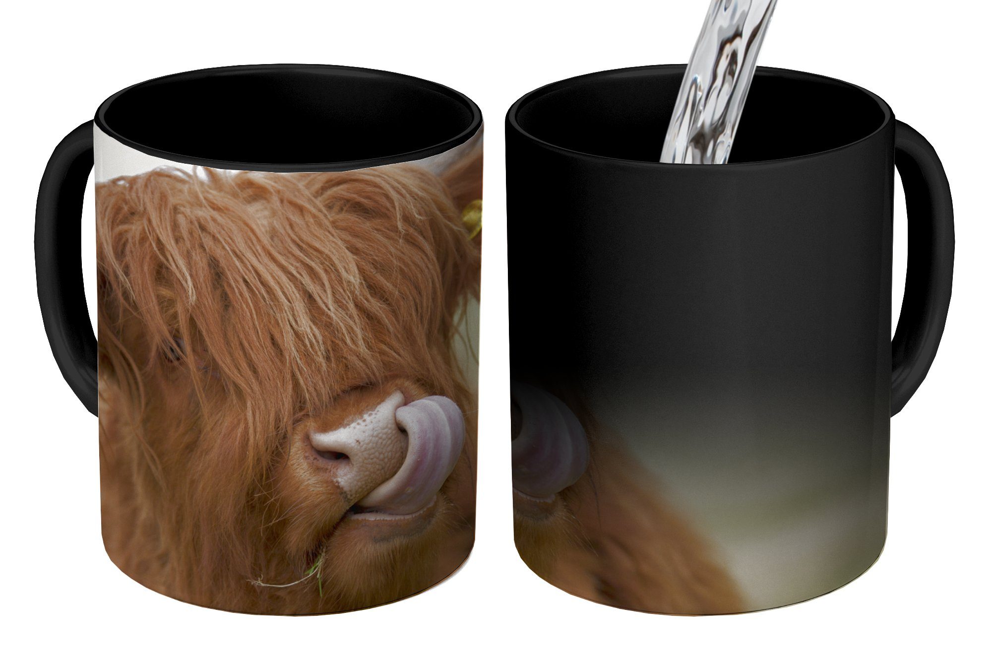 MuchoWow Tasse - Highlander Kaffeetassen, Braun Zaubertasse, Schottischer - Farbwechsel, Geschenk Keramik, Tiere, Teetasse