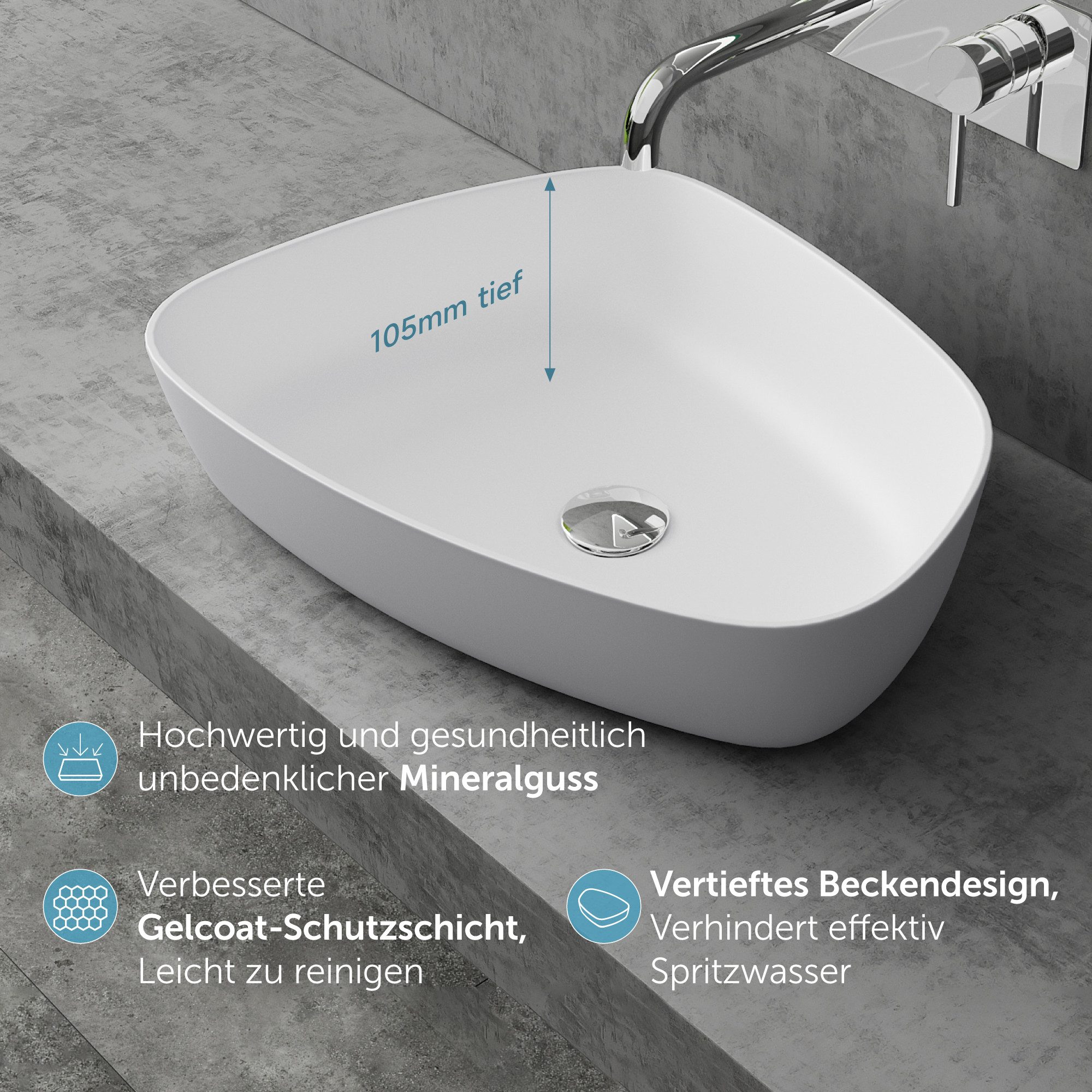 doporro Waschbecken Waschschale aus Gussmarmor Aufsatzwaschbecken Weiß/Anthrazit