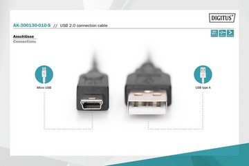 Digitus USB 2.0-Anschlusskabel, Typ A auf Mini B USB-Kabel, USB 2.0 Mini-B, USB Typ A (108 cm)