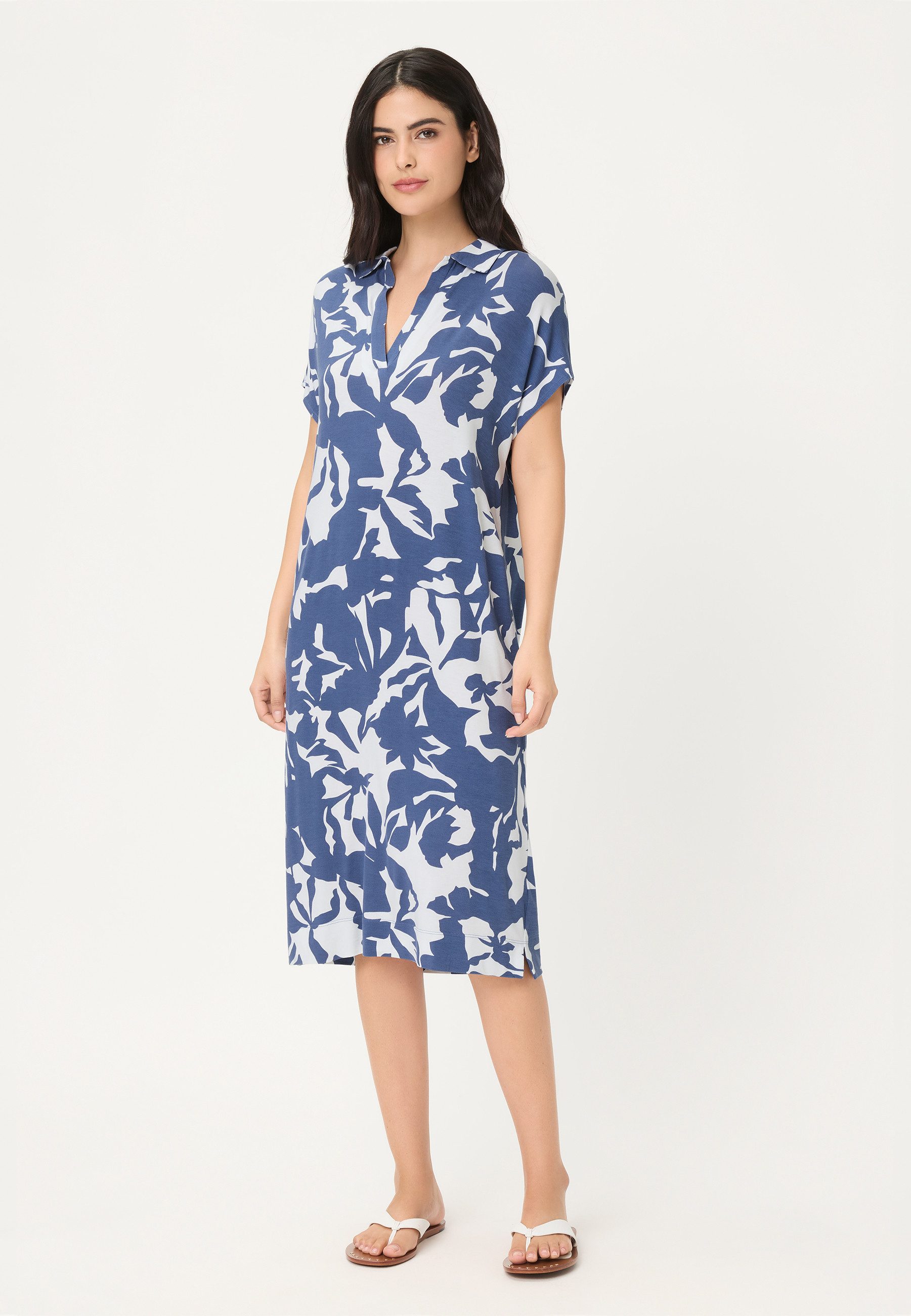 Olsen Midikleid mit Allover-Dessin und Polokragen