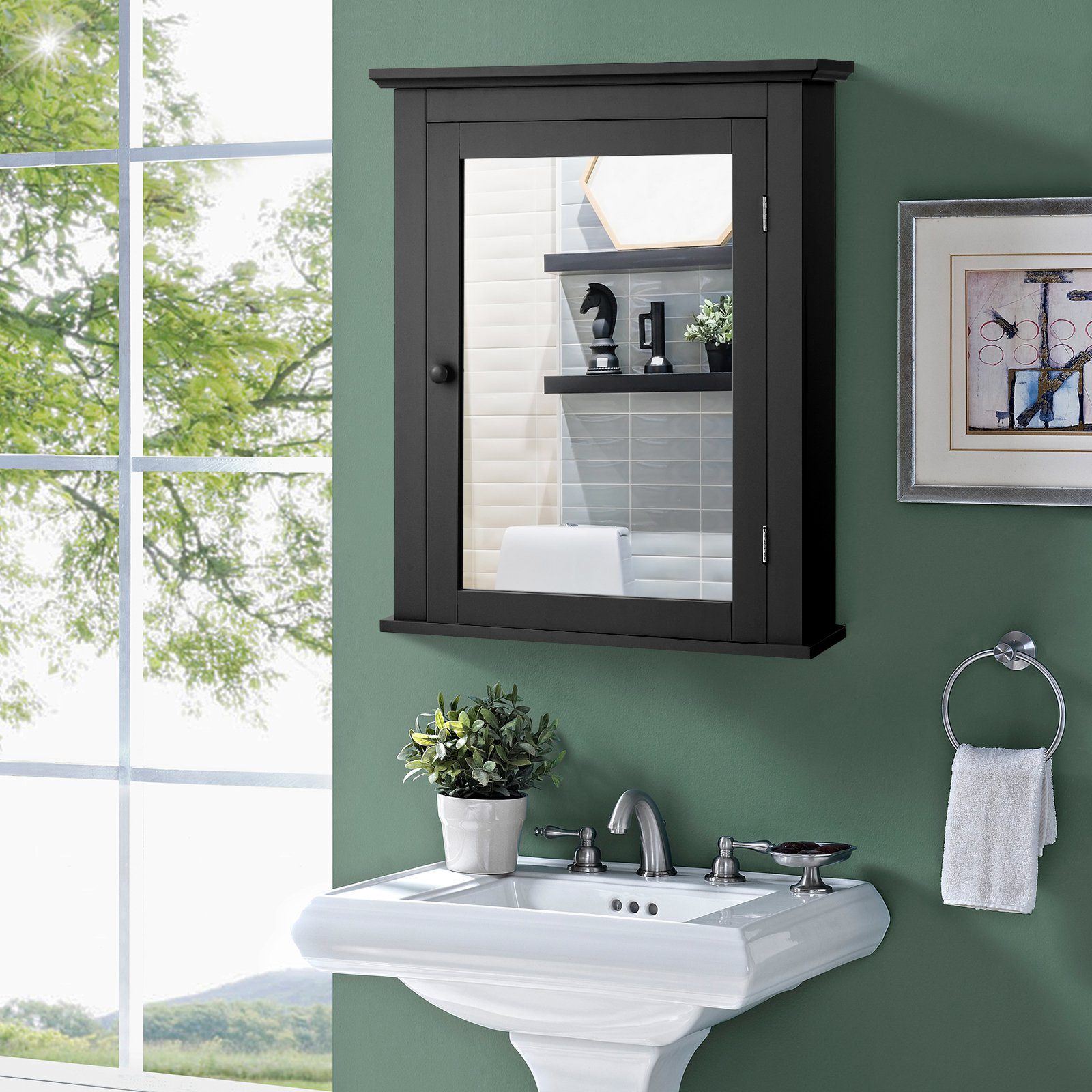 COSTWAY Spiegelschrank Bad,mit Tür& verstellbarem Regal,56 günstig online kaufen