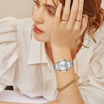 aswan watch Fur Damen Analog Quarz Armband Watch, mit Edelstahlarmband, Datum, 3 Zeiger, 36 mm Gehäusegröße