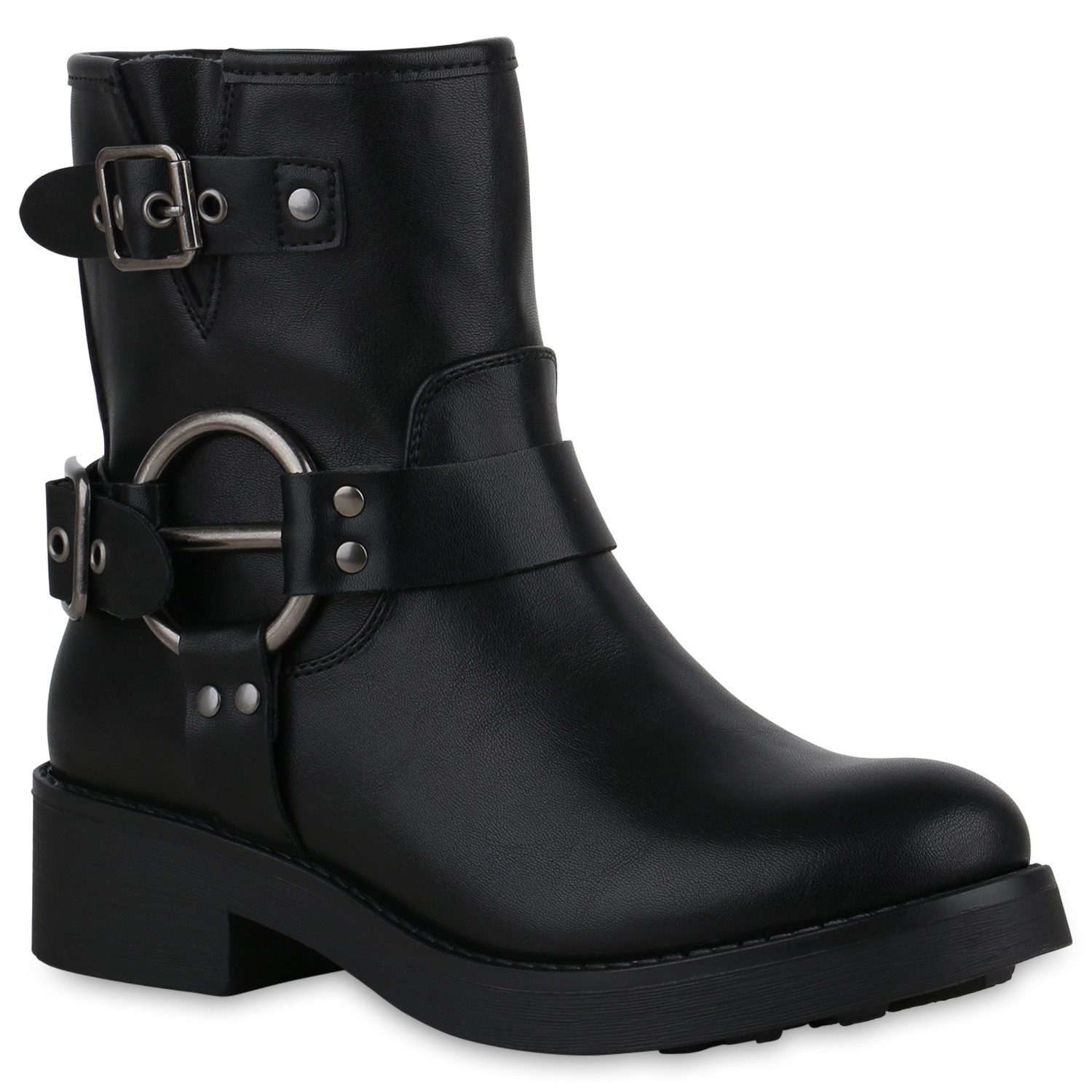 VAN HILL 840843 Bikerboots Damen Leicht Gefütterte Biker Boots Schnallen Ni günstig online kaufen