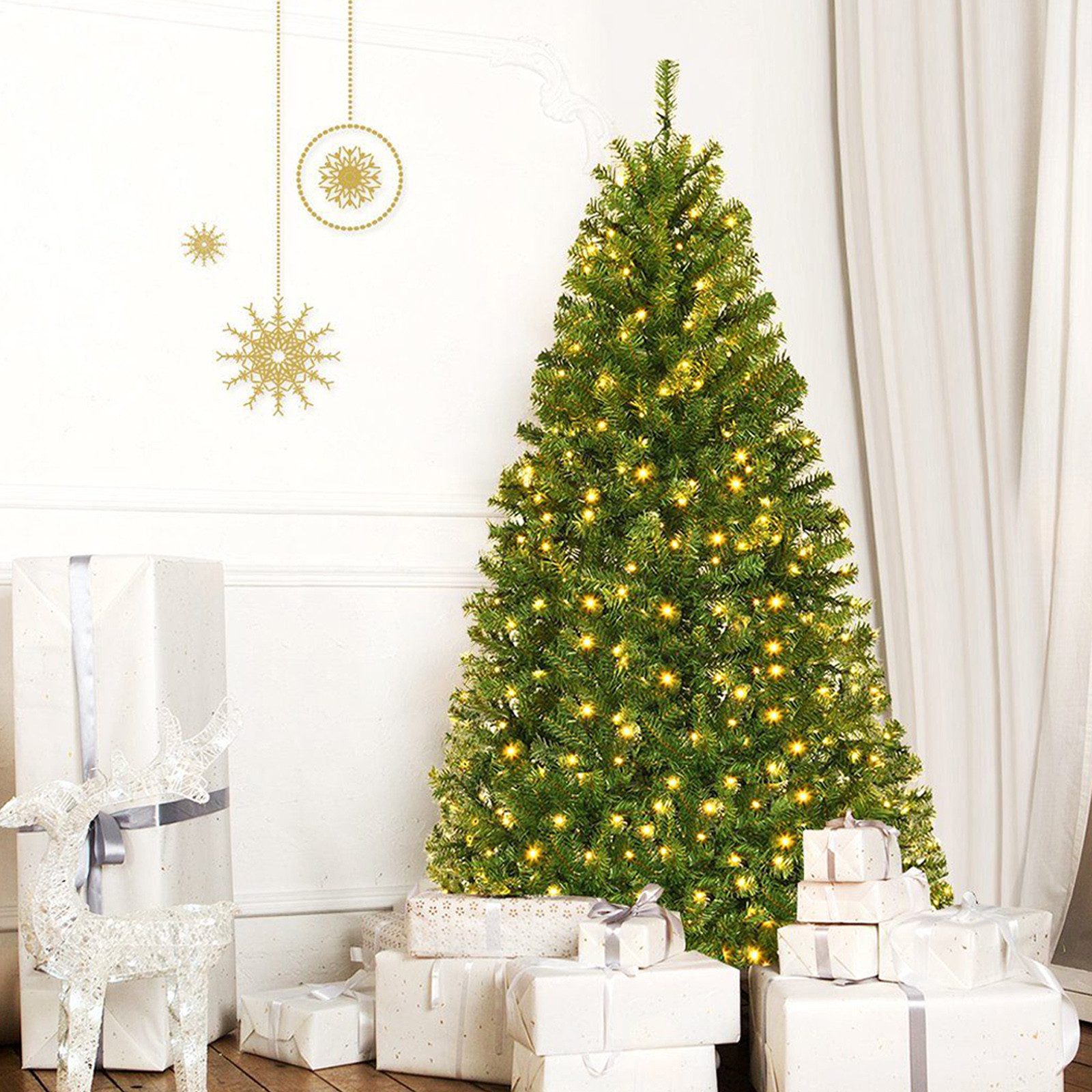 COSTWAY Künstlicher Weihnachtsbaum, 1000 Zweige, 350 LEDs mit 11 Modi