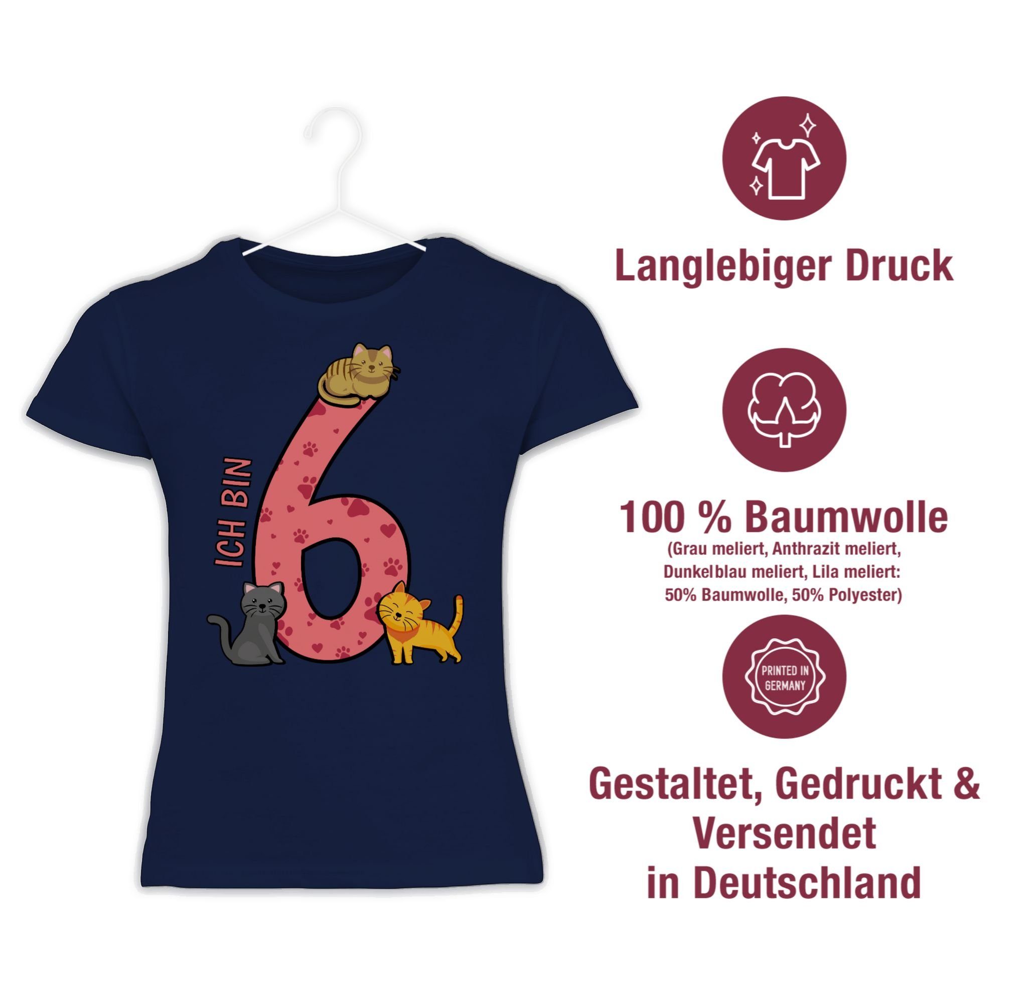 Geburtstag Shirtracer 3 6. T-Shirt Dunkelblau Sechster Katzen