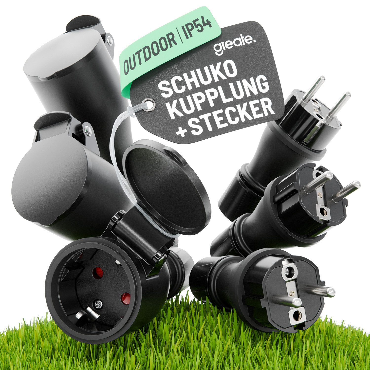 greate. Steckdose 3x 230V Schuko Stecker Kupplung Set wasserdicht nach IP54, 6-St.