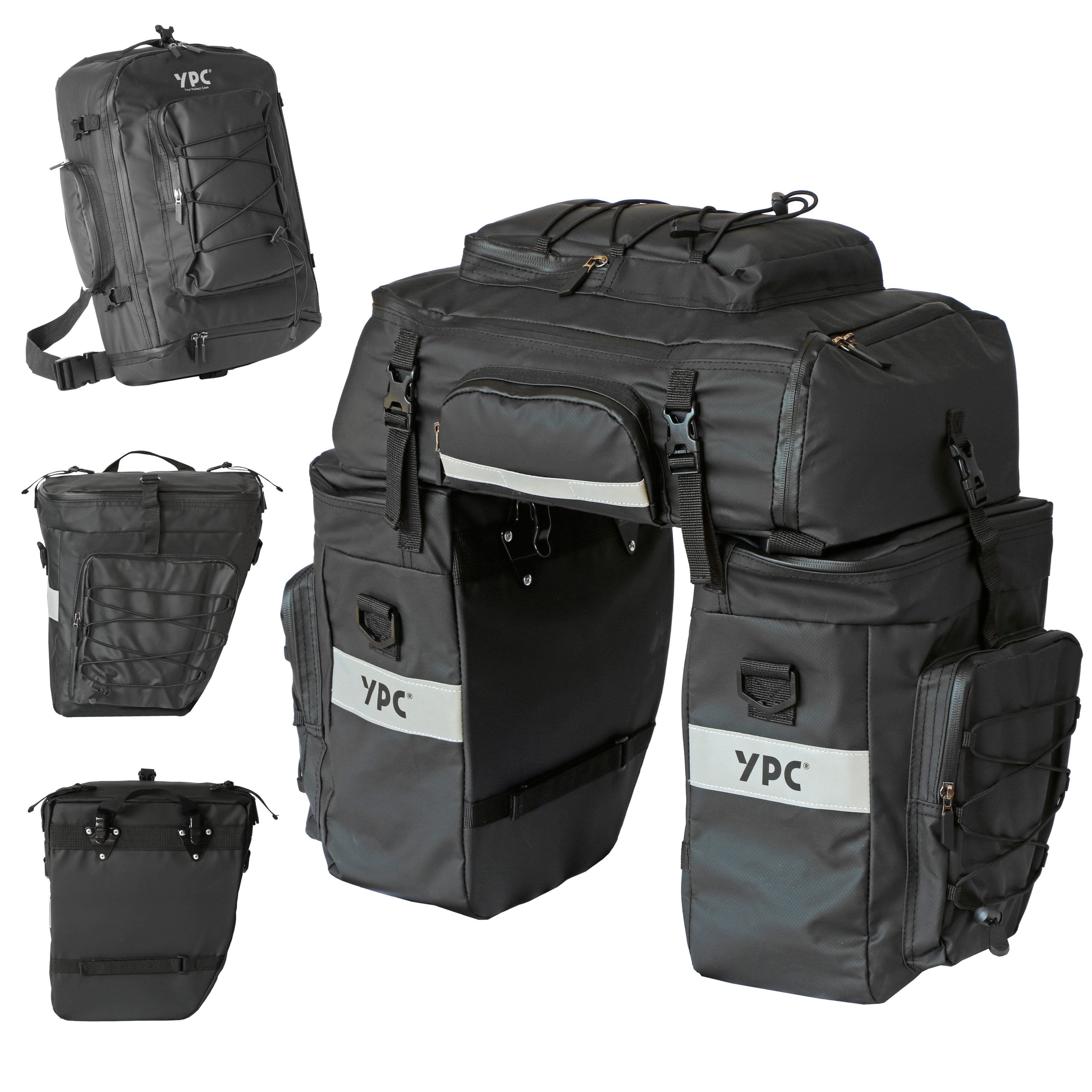 YPC Gepäckträgertasche "Voyager" 3 in 1 Fahrradtasche für Gepäckträger XXL, 65L, 55x50x40cm, geräumig, praktisch, modern, wasserdicht, stabil