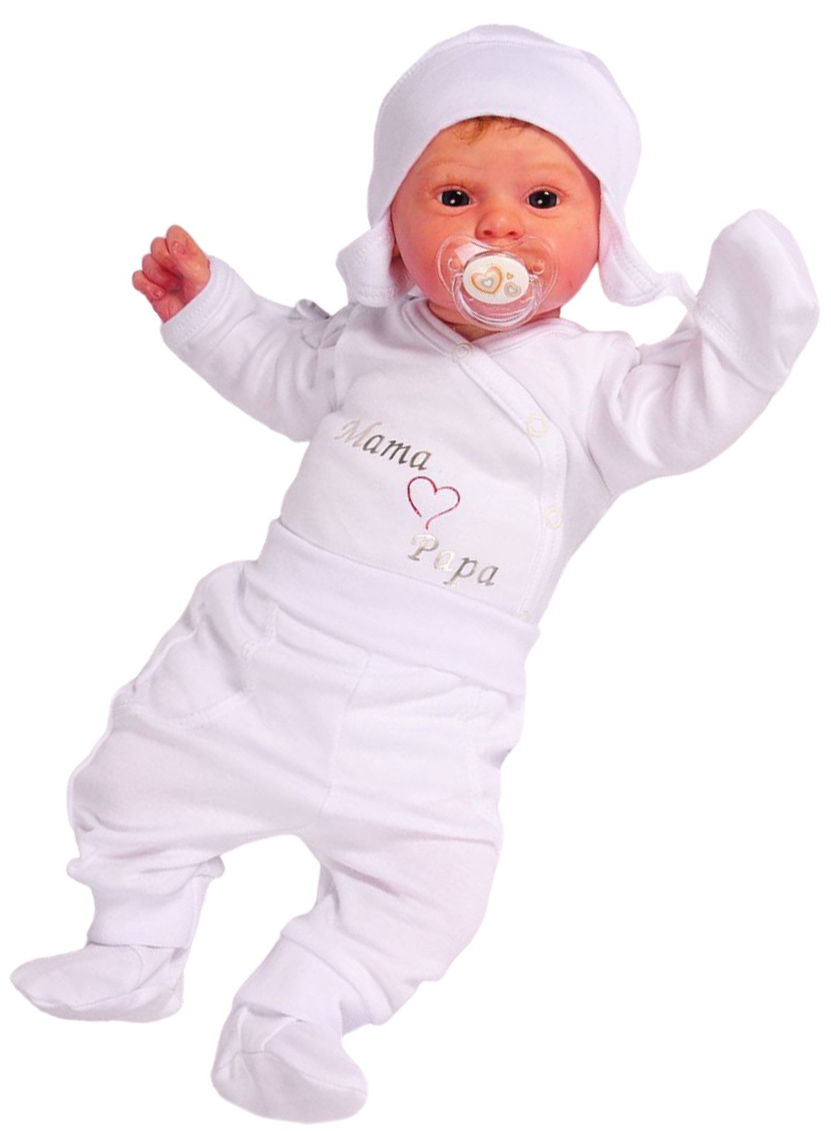 Body & Hose Wickelbody Hose Mütze 3Tlg Baby Anzug in Weiß