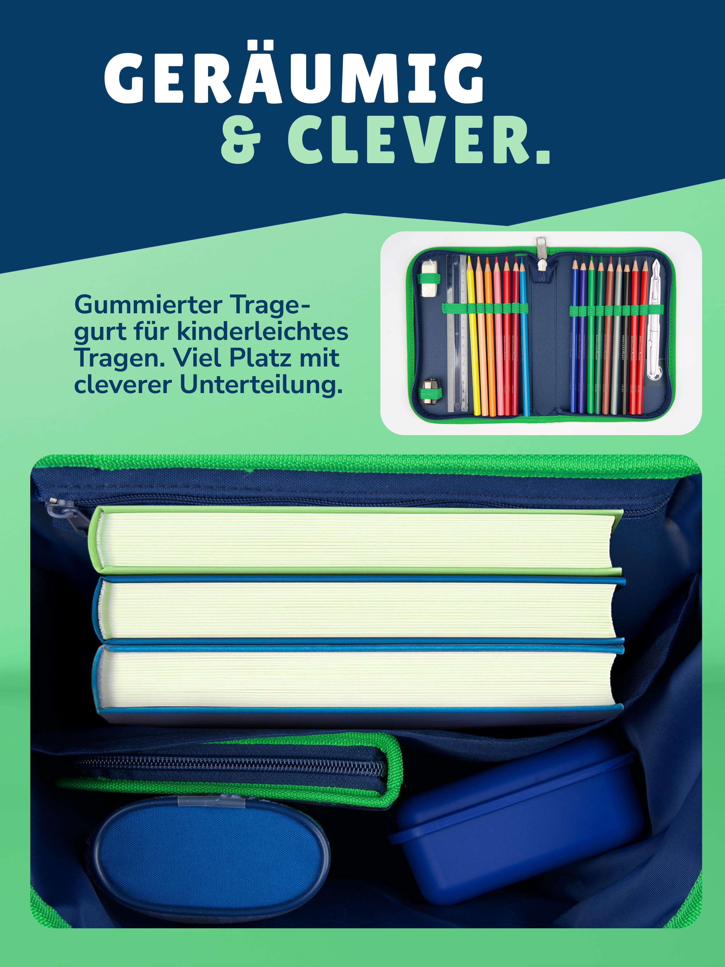 Scooli Schulranzen CampusFit Fussball Schultasche 1.-4. Klasse (Set, 5-tlg., inkl. Federmappe), FOOTBALL Fussball