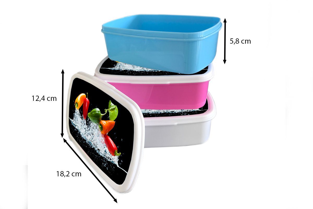 Brotbox - Kunststoff, für Blatt, - und Mädchen Gemüse Schwarz Kinder für weiß Wasser (2-tlg), MuchoWow Brotdose, Lunchbox Jungs und Erwachsene, - Paprika -