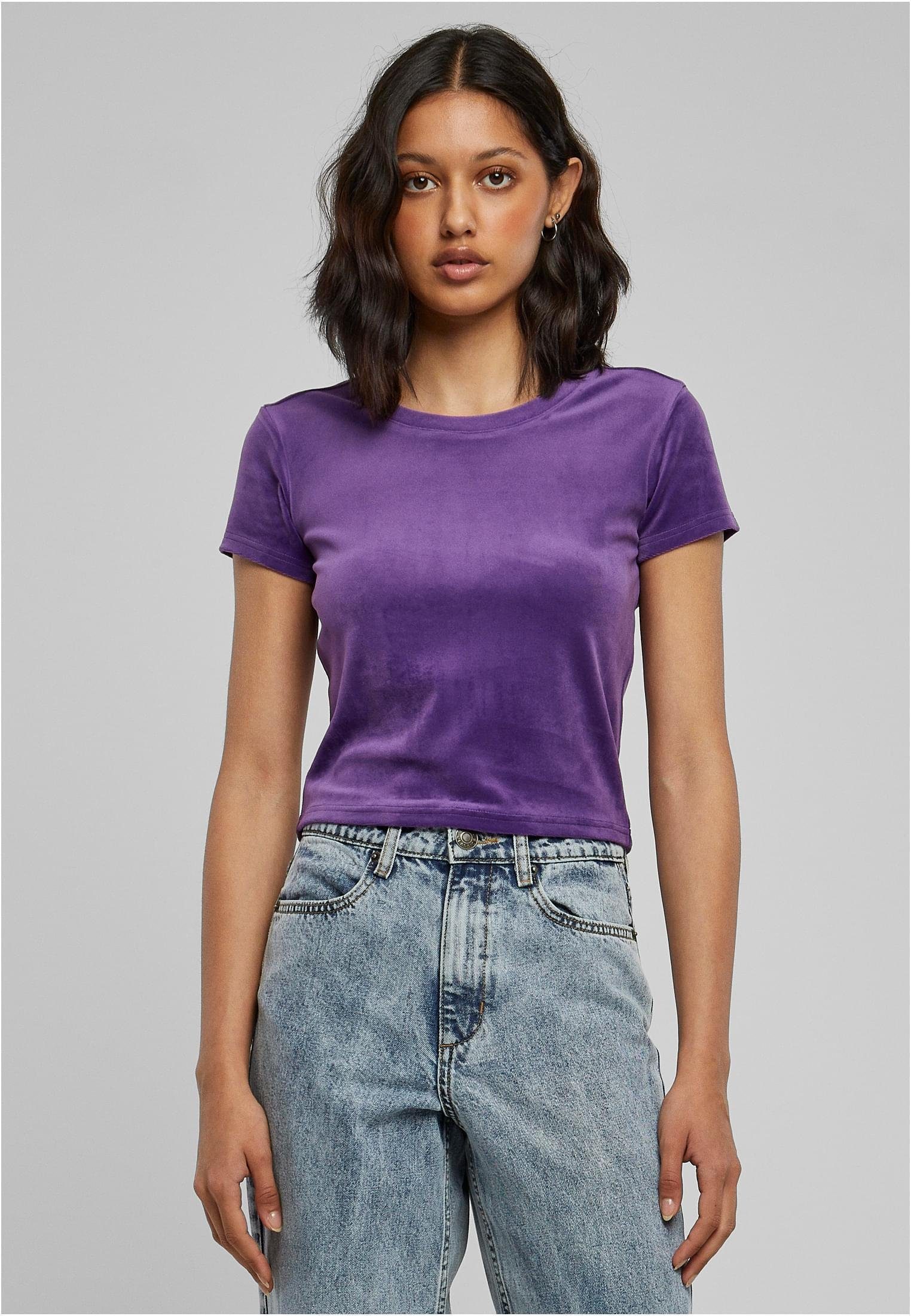 URBAN CLASSICS Rundhalsshirt Ladies Short Velvet Tee Damen T-Shirt
