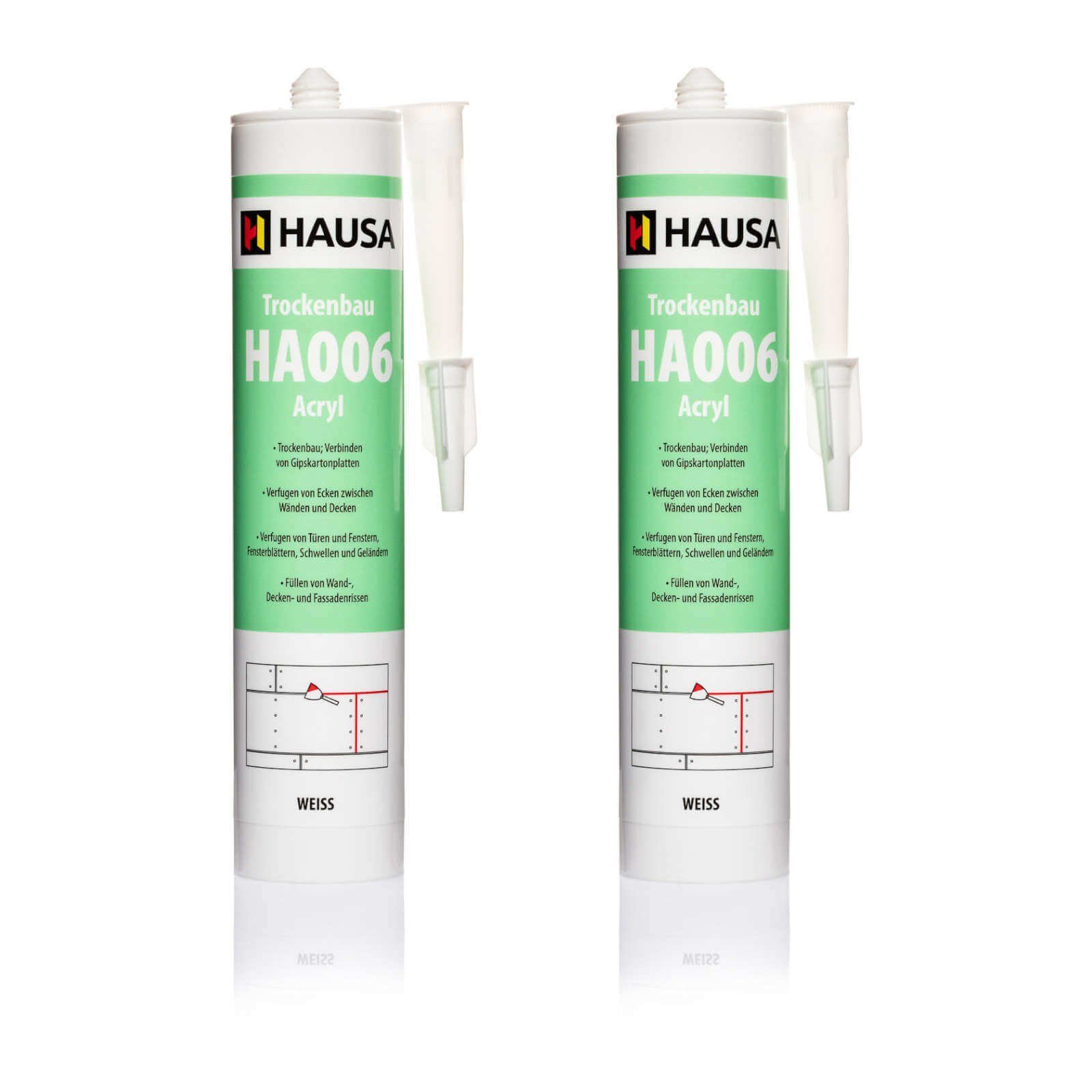 Hausa Maleracryl, Trockenbau Acryl Dichtstoff HA006, Kartusche 310 ml, (Spachtel Fugen Wand Decke Dicht, 2-tlg., Fugendicht Abdichtung), Maleracryl Bauacryl plasto-elastisch 15%