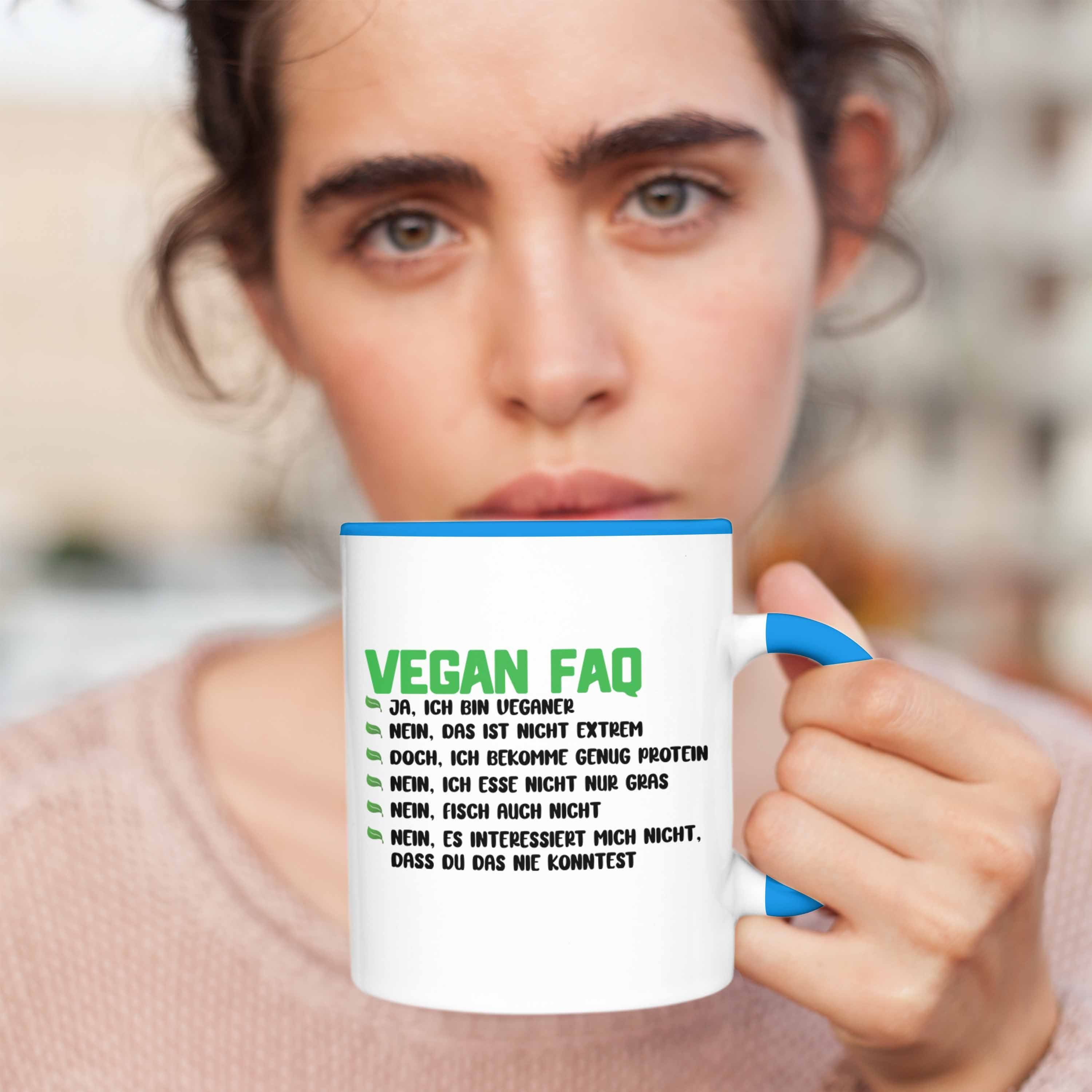 Geschenkidee Blau Vegane Trendation Tasse Geschenk Veganer Vegan - FAQ Lebensweise Lustiger Tasse Trendation Spruch
