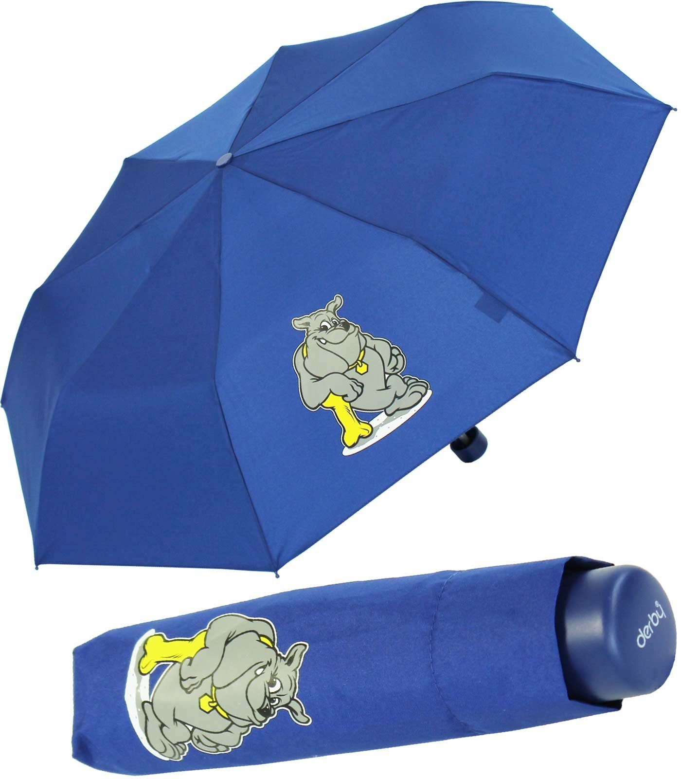 derby Taschenregenschirm Mini Kinderschirm Jungen leicht Kids Schule - blau, ein leichter Schirm für den Schulweg mit coolen Motiven dog
