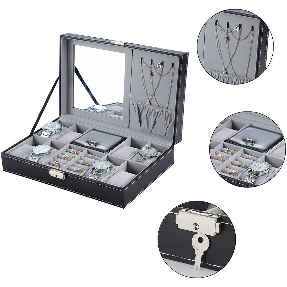 8 Aufbewahrung Uhrenbox Spiegel Ringe (1 mit Uhren für Schloss, und Uhrenfächer, St), und Präsentation Schmuckkästchen, Brillen Rosnek