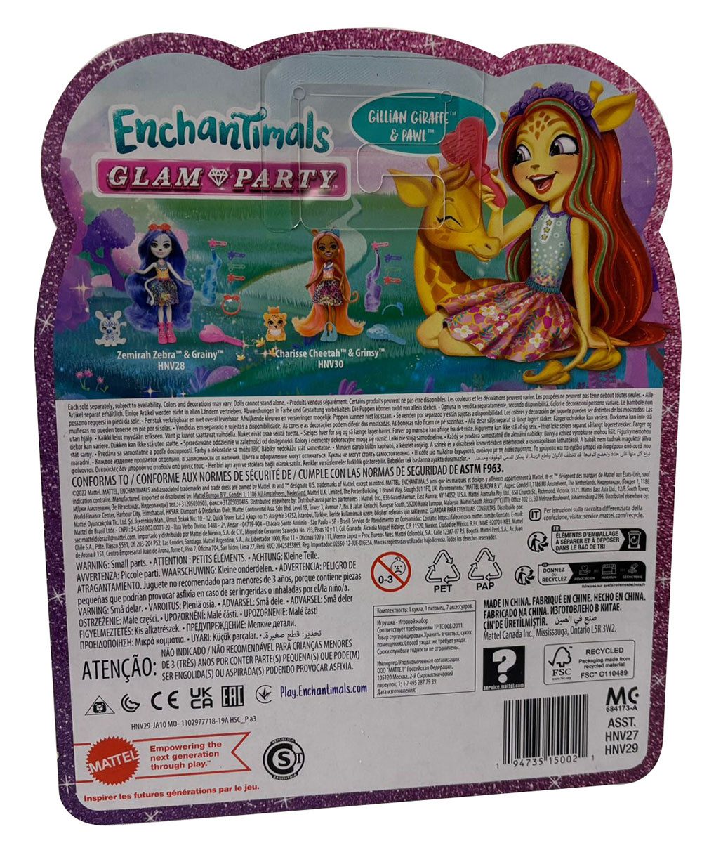 Enchantimals Stehpuppe Enchantimals Glam Party Gillian Giraffe mit langen Haaren und Pawl, bu