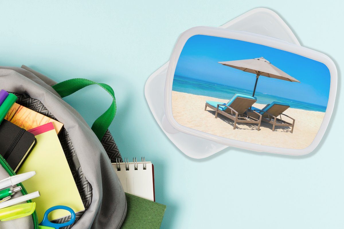 für Jungs MuchoWow (2-tlg), Kunststoff, Meer, Kinder weiß - für und Strandkorb - Erwachsene, Sommer Sonnenschirm Lunchbox Brotdose, und - Brotbox Mädchen