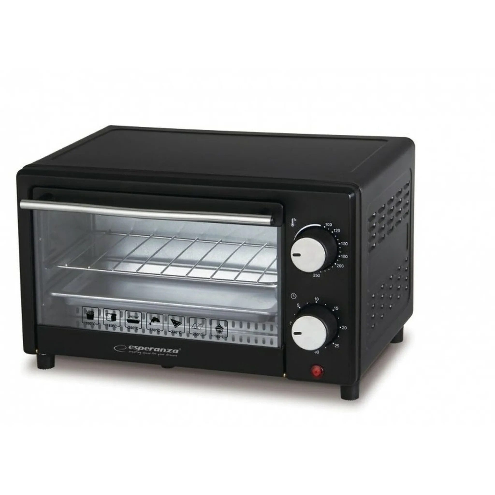 Esperanza Minibackofen Mini Backofen Kleiner Backofen Pizzaofen 10 L, Pizza, Aufläufe, Pommes Frites Fleisch oder Fisch backen