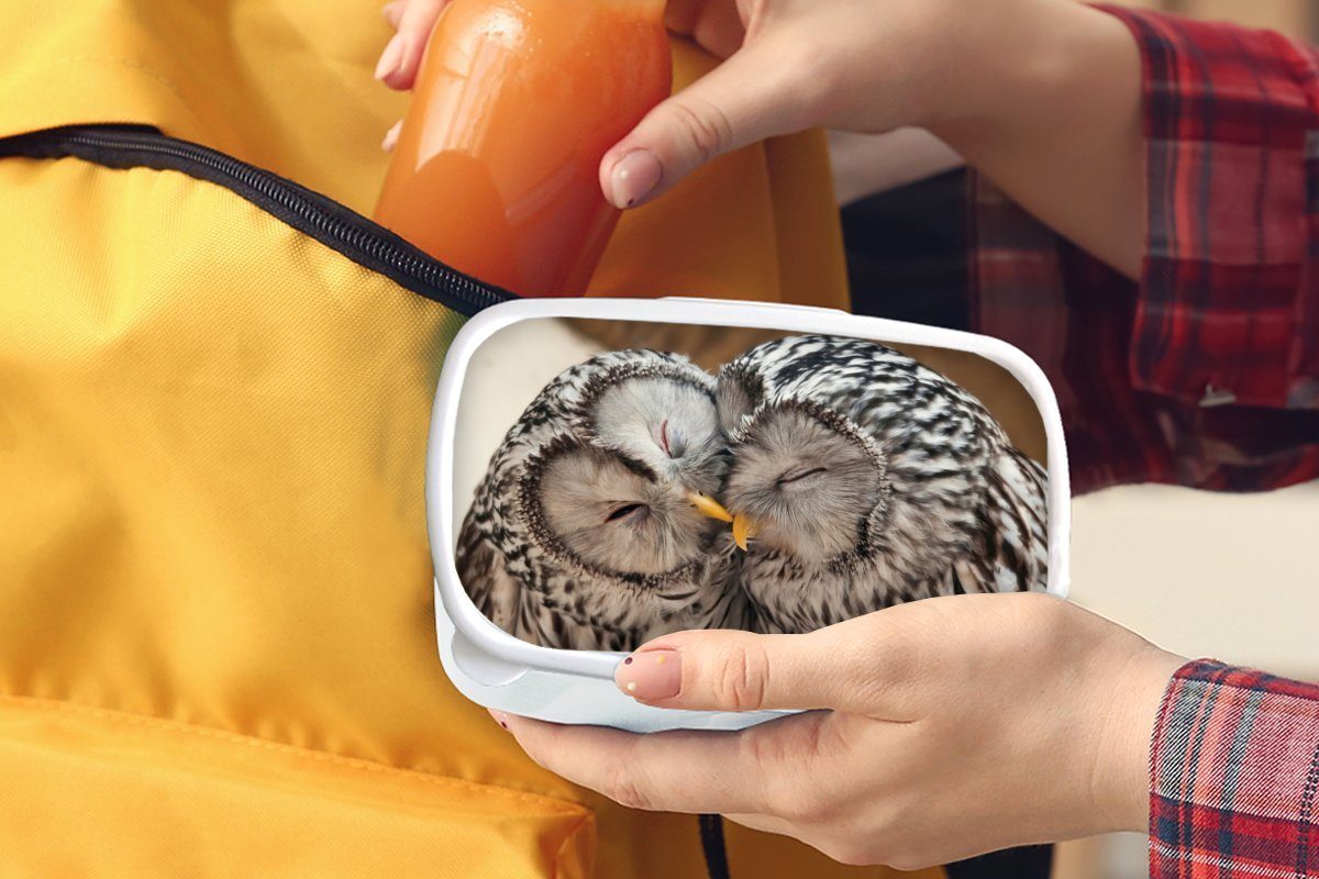für Erwachsene, und Lunchbox Eulen Vögel Brotdose, für - Schnabel Jungs Mädchen Brotbox Kunststoff, Kinder und - - Familie, weiß (2-tlg), MuchoWow