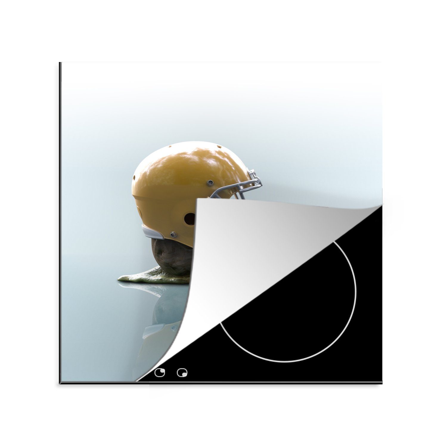 MuchoWow Herdblende-/Abdeckplatte Schnecke mit Rugbyhelm auf dem Schneckenhaus, Vinyl, (1 tlg), 78x78 cm, Ceranfeldabdeckung, Arbeitsplatte für küche