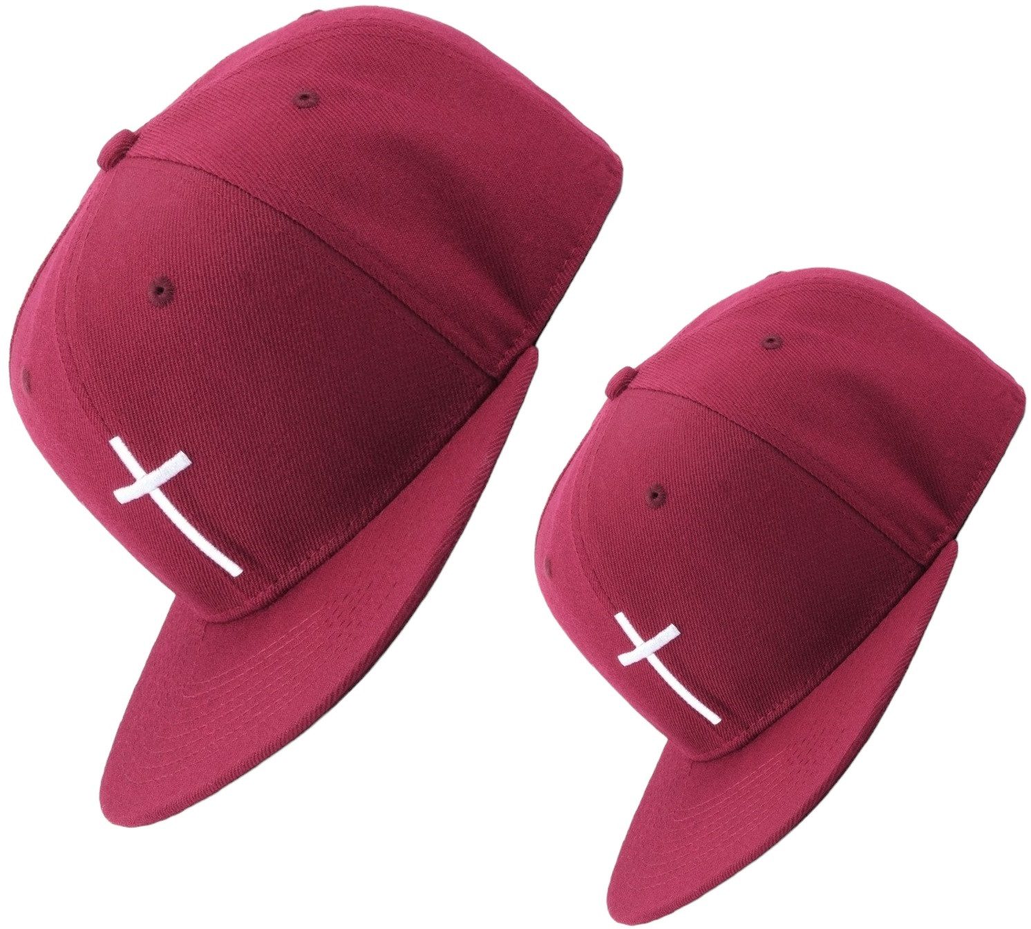 Snapback Cap 2er-Set Partnerlook für Klein und Groß mit Kreuz-Stickerei